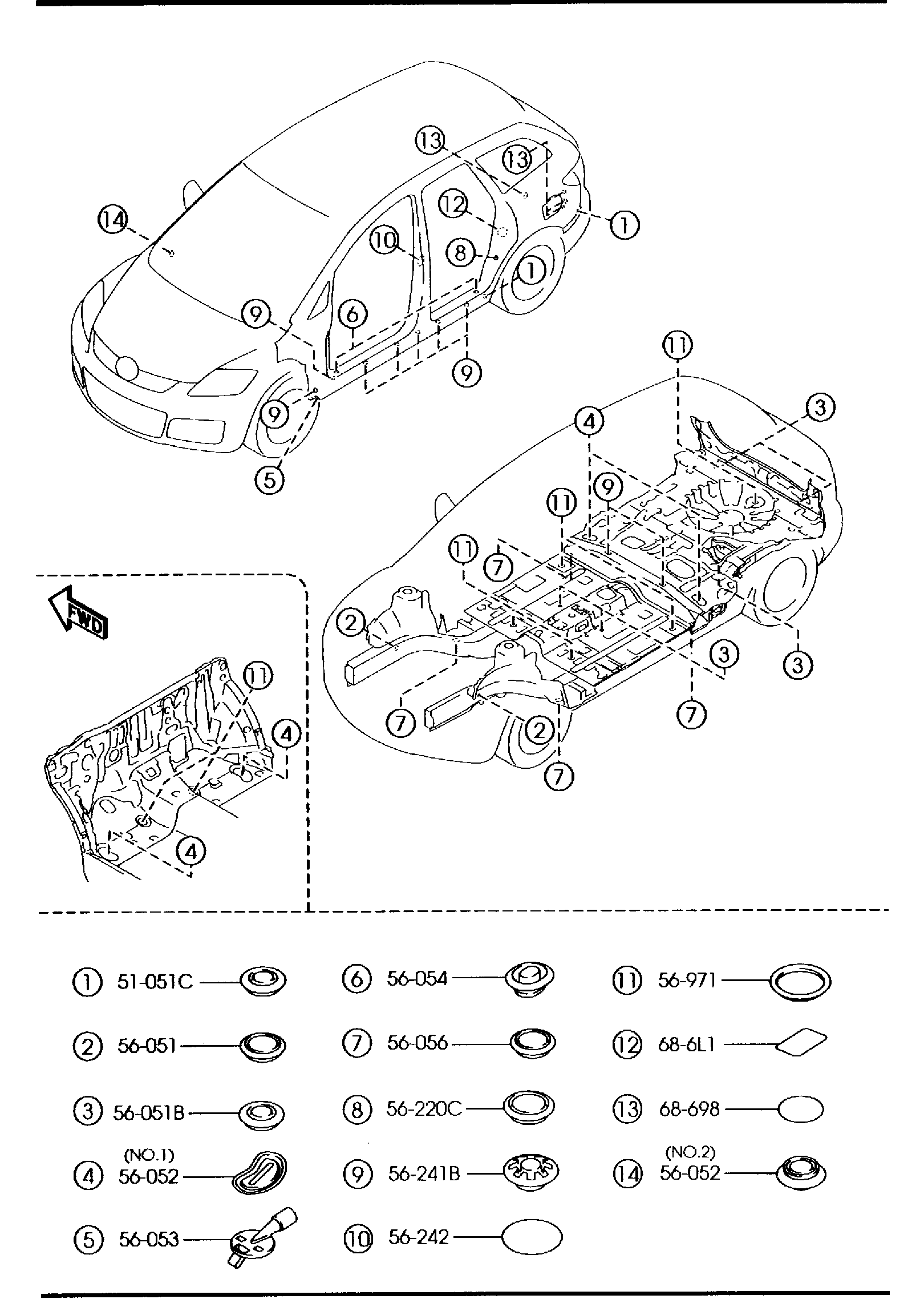 Diagram FLOOR ATTACHMENTS (HOLE COVERS) for your Mazda