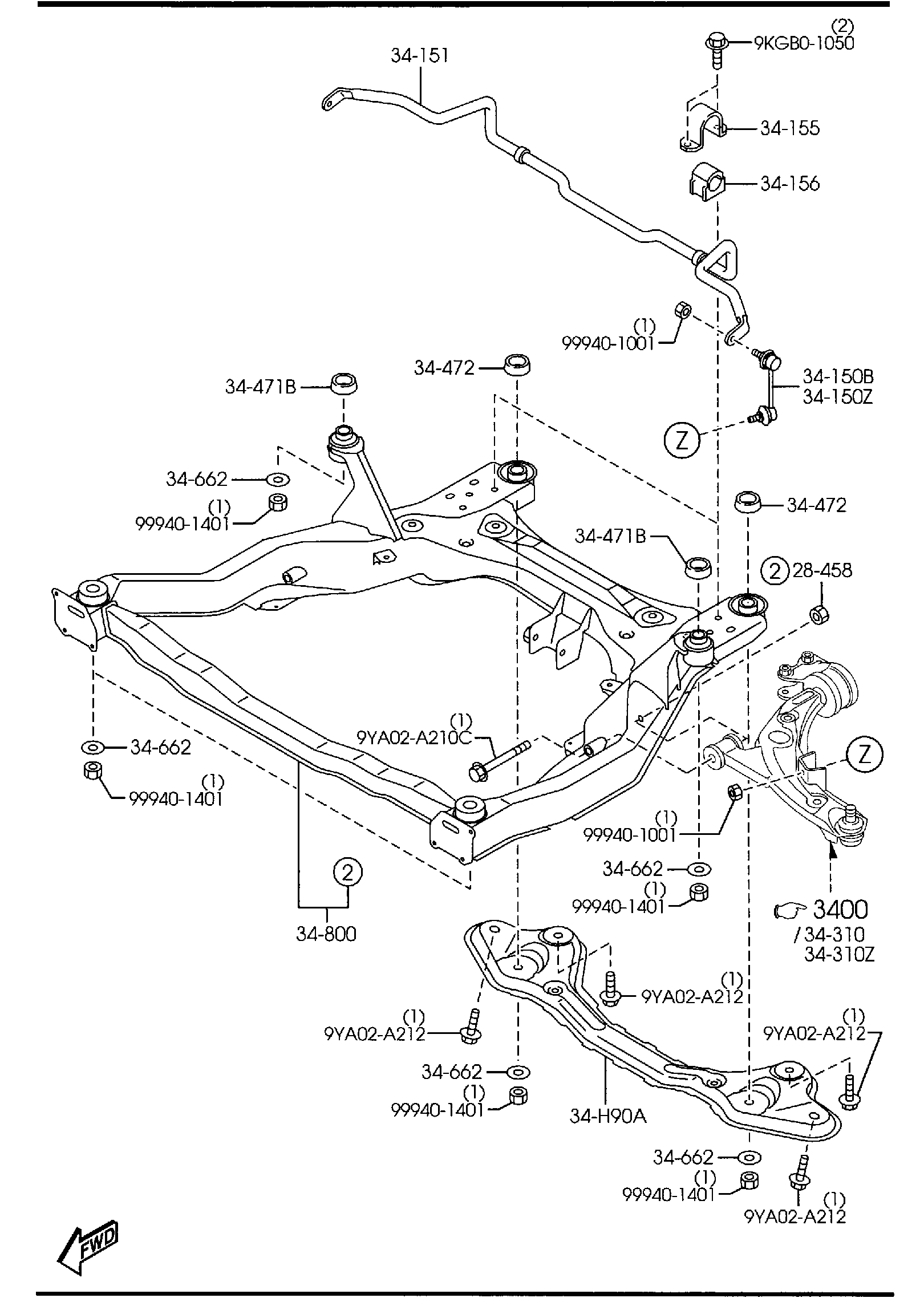 Diagram CROSSMEMBER & STABILIZER for your 2018 Mazda Mazda3  SEDAN SPORT 