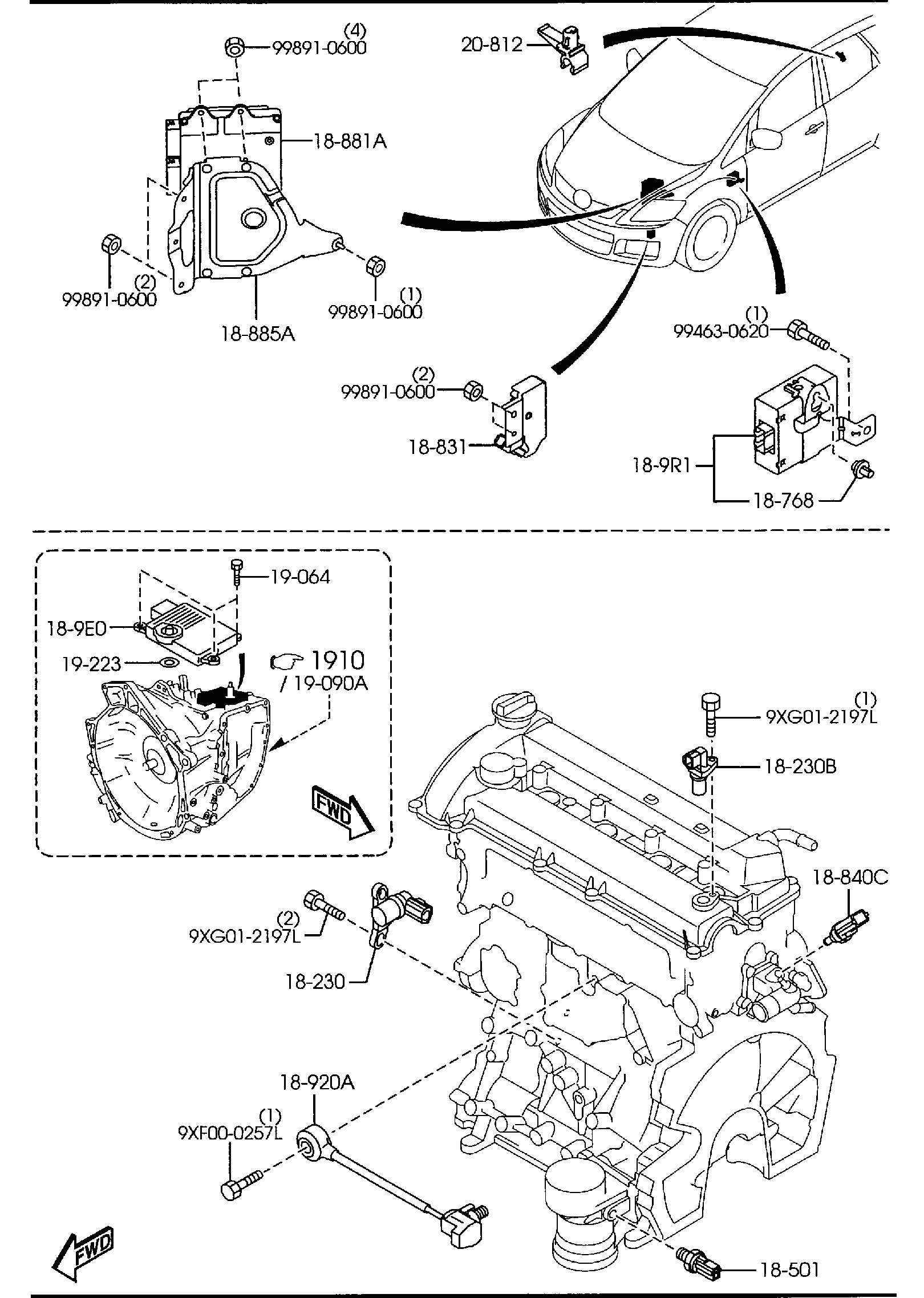 Diagram ENGINE SWITCHES & RELAYS (2300CC) for your 2008 Mazda B2300   
