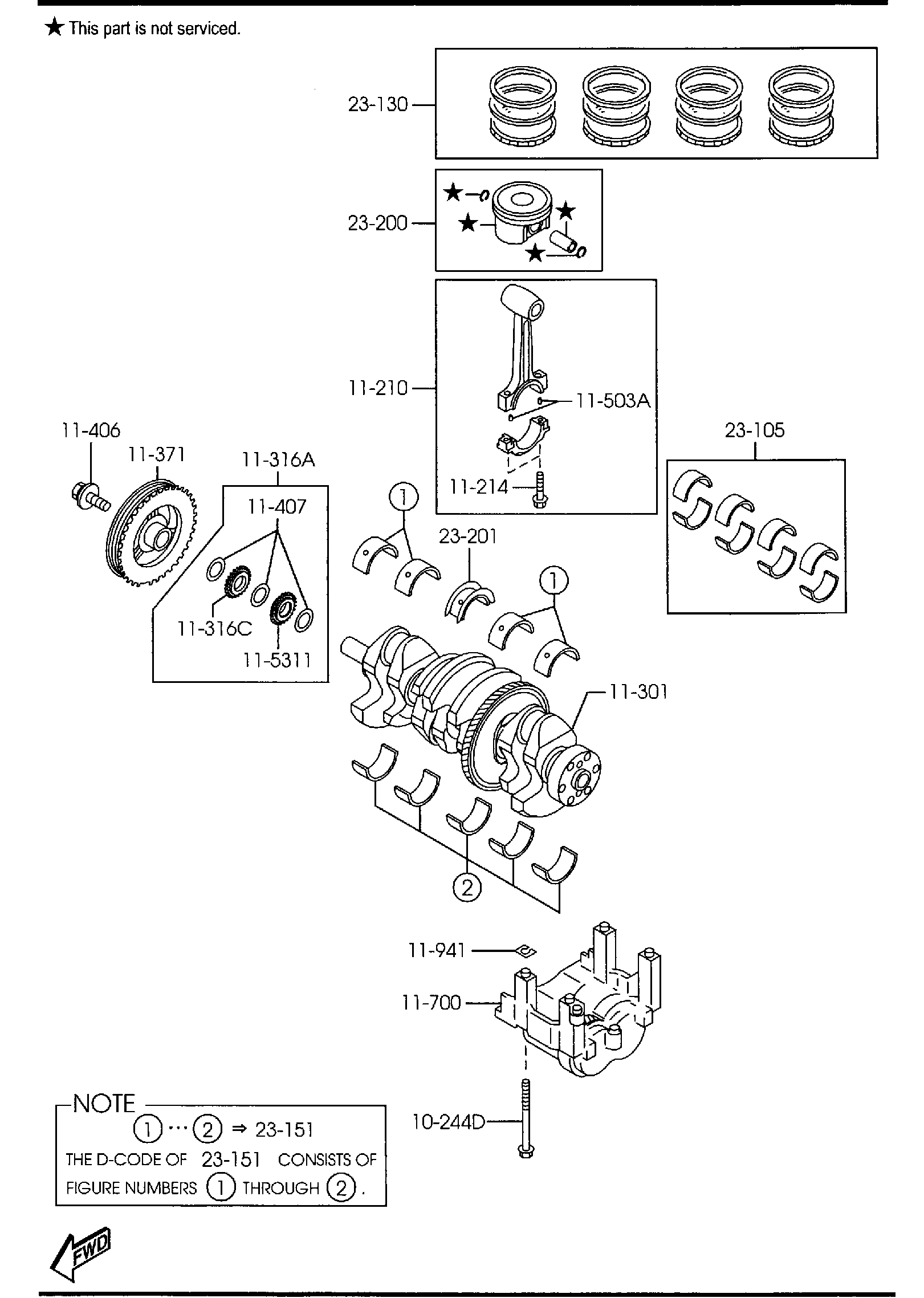 Diagram PISTON, CRANKSHAFT & FLYWHEEL (2300CC) for your 2008 Mazda MX-5 Miata  Touring 