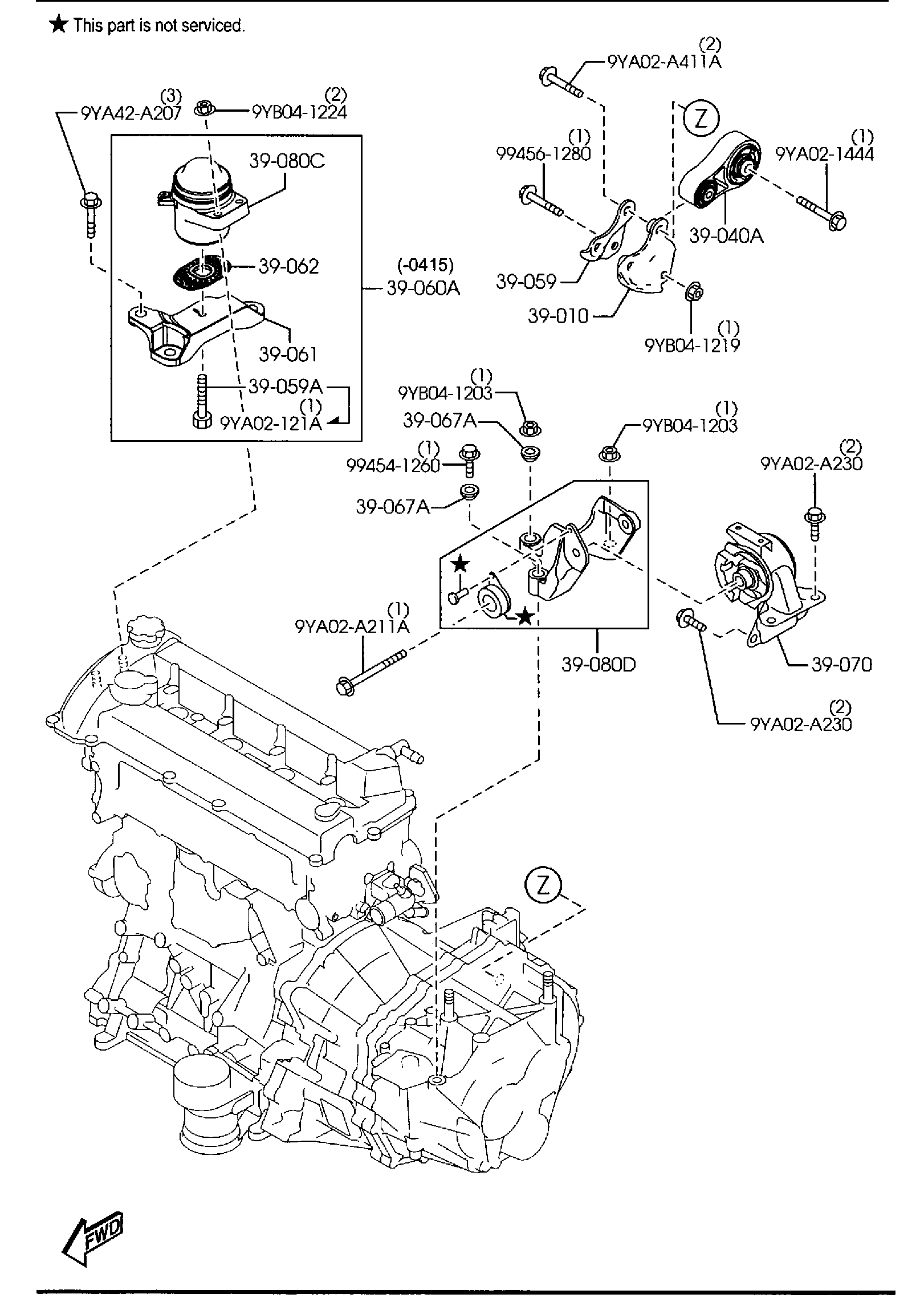 Diagram ENGINE & T/MISSION MOUNTINGS (2300CC) for your 2006 Mazda Mazda5   