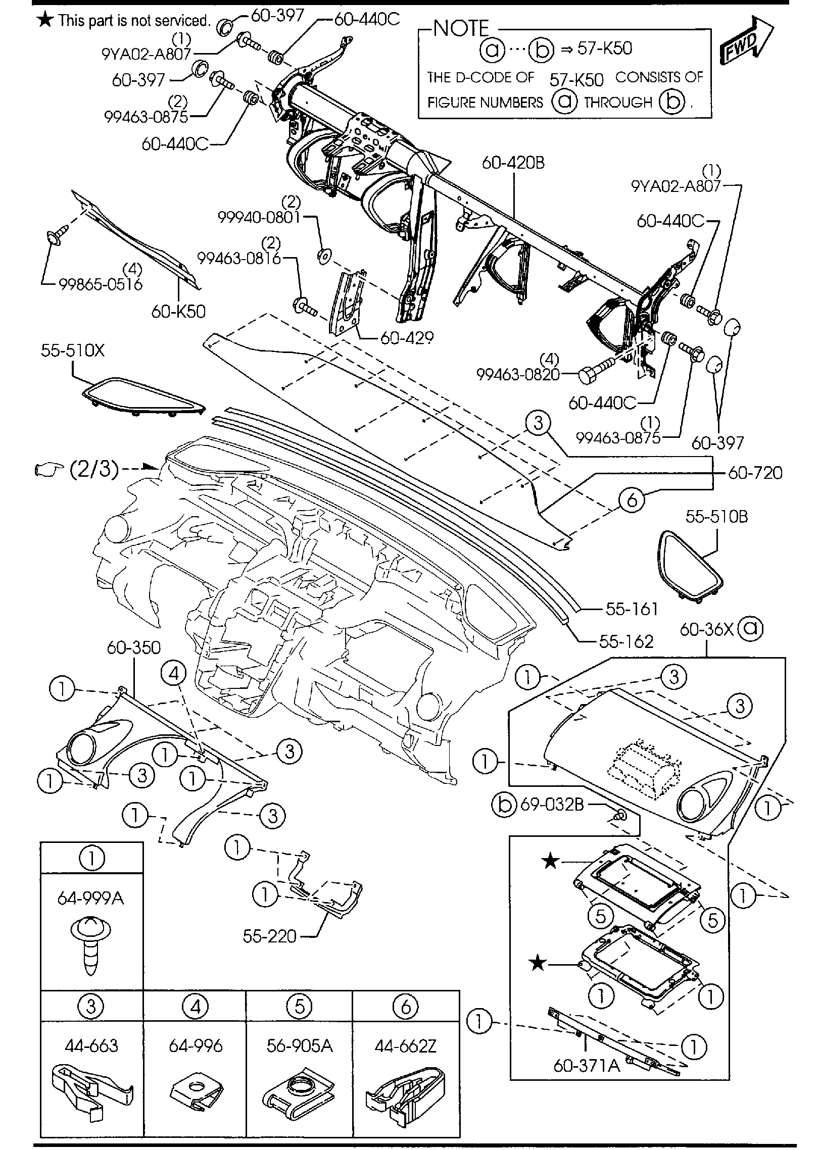Diagram DASHBOARD & RELATED PARTS for your 2002 Mazda Protege 5   