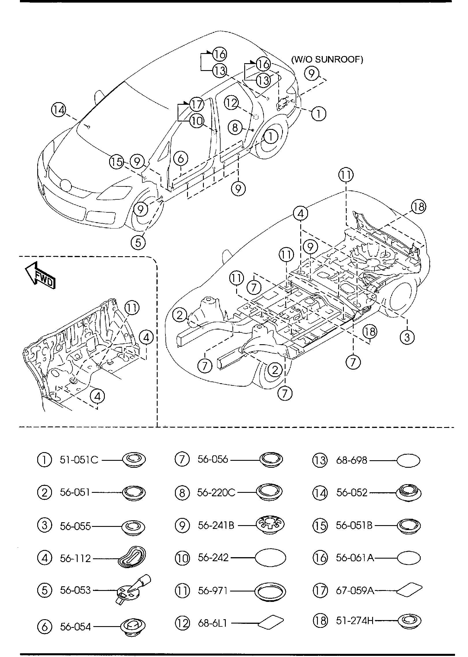 Diagram FLOOR ATTACHMENTS (HOLE COVERS) for your Mazda