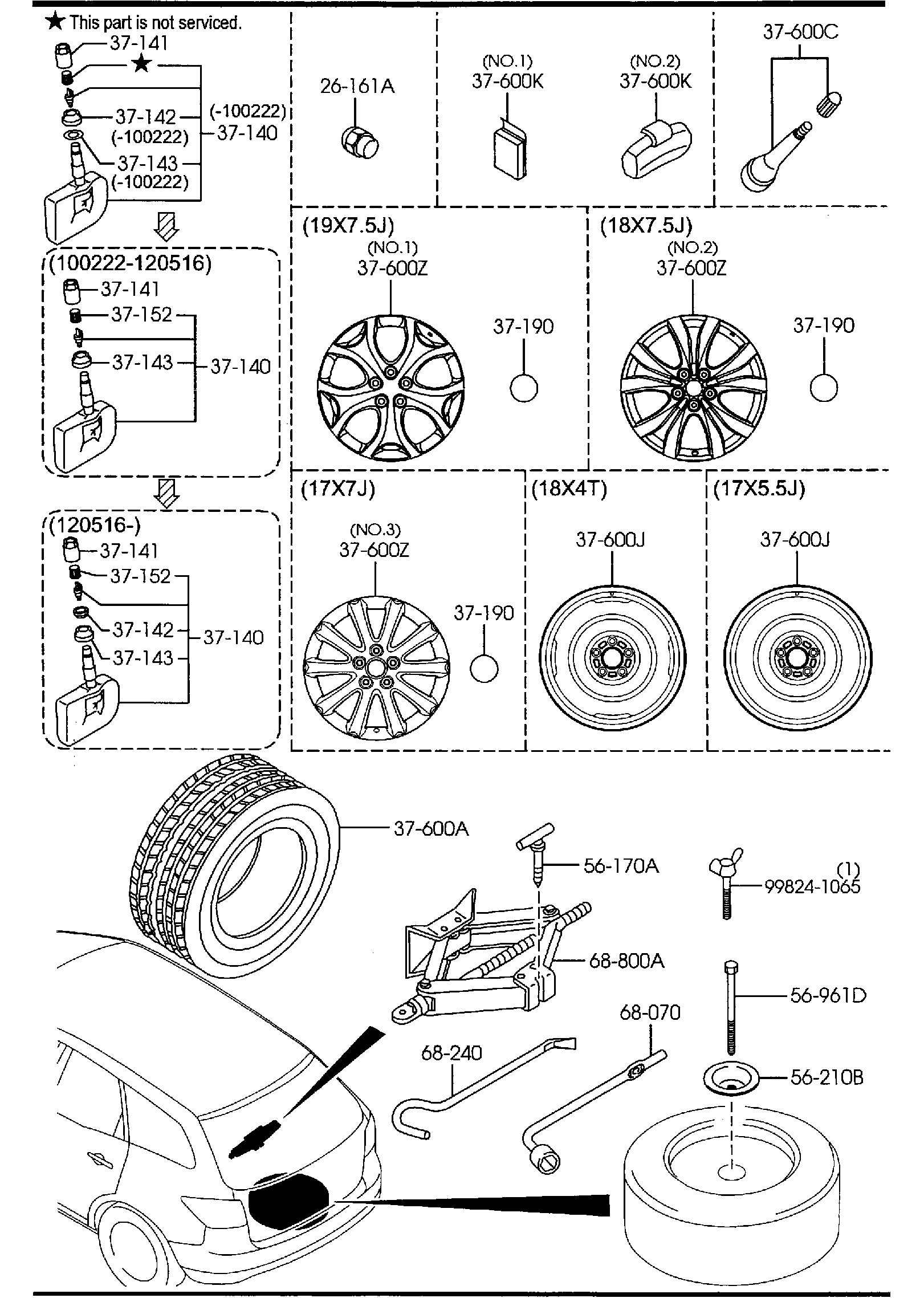 Diagram TIRES & JACK for your Mazda