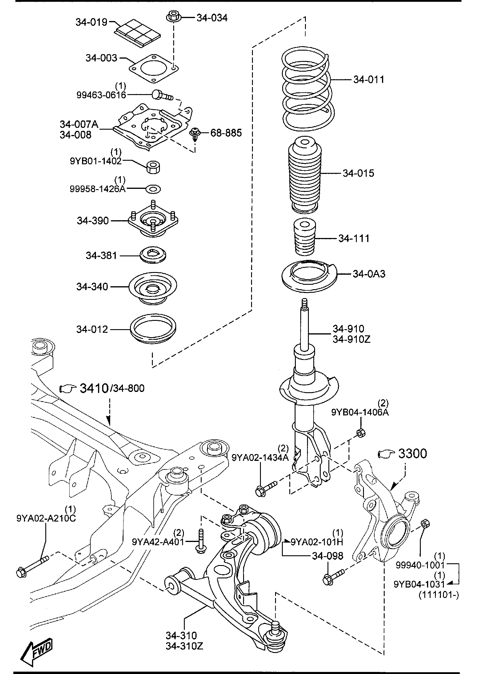 Diagram FRONT SUSPENSION MECHANISMS for your 2016 Mazda Mazda3  SEDAN I (VIN Begins: JM1) 