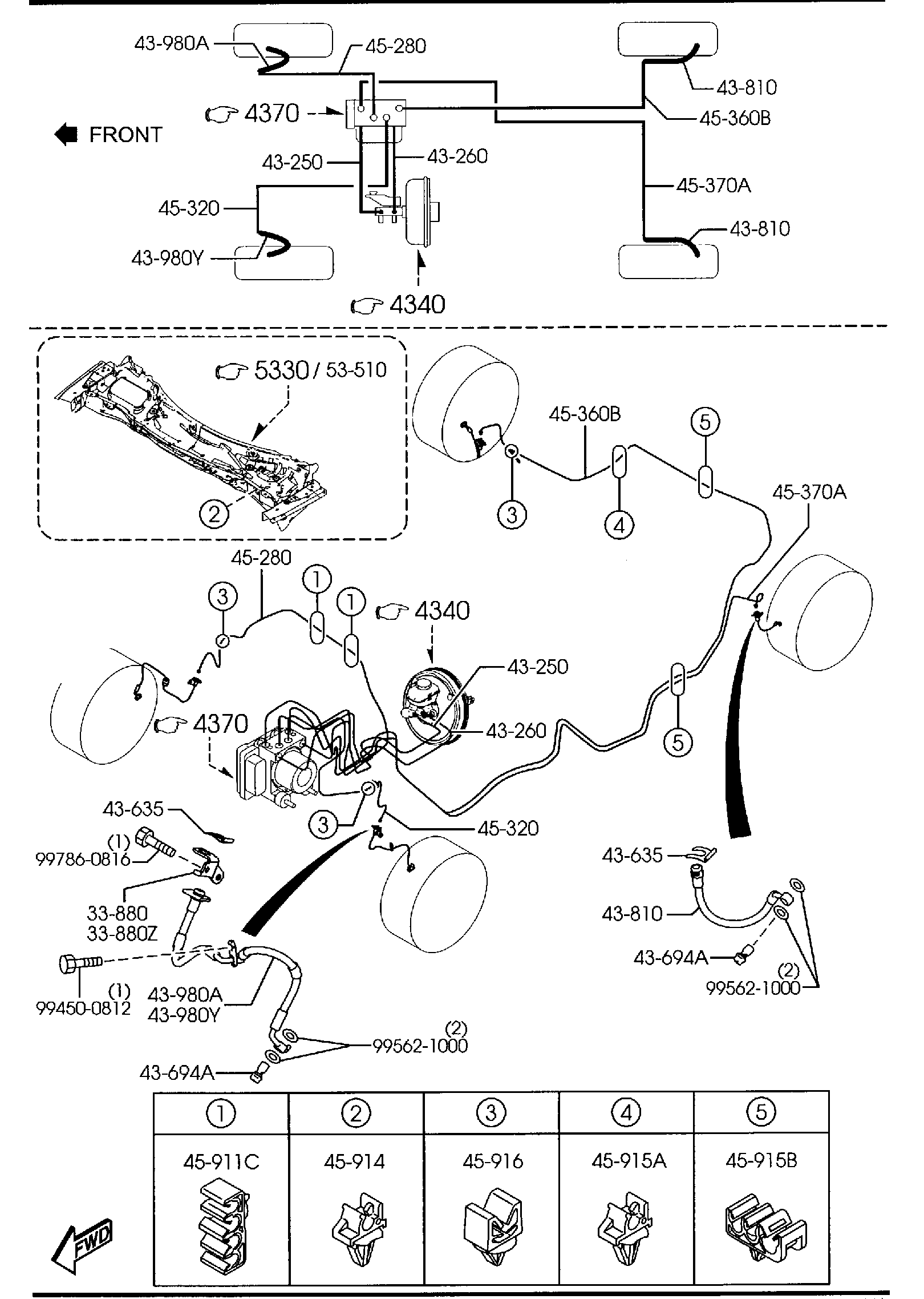 Full size assembly image of BRAKE PIPINGS (W/O DYNAMIC STABILITY CONTROL SYSTEM) (1/1)