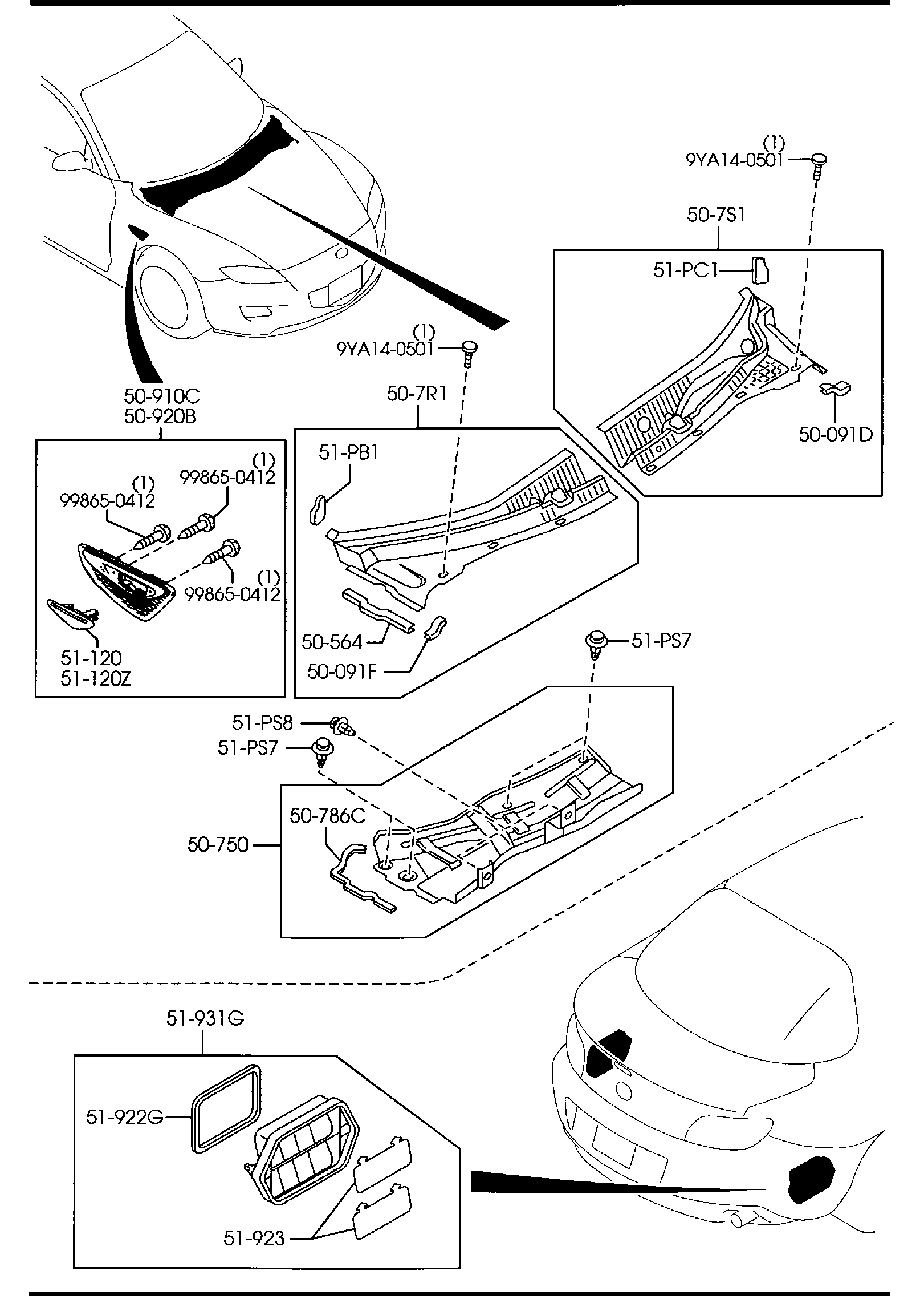 Diagram COWL & EXTRACTOR GRILLES for your 2008 Mazda B3000   