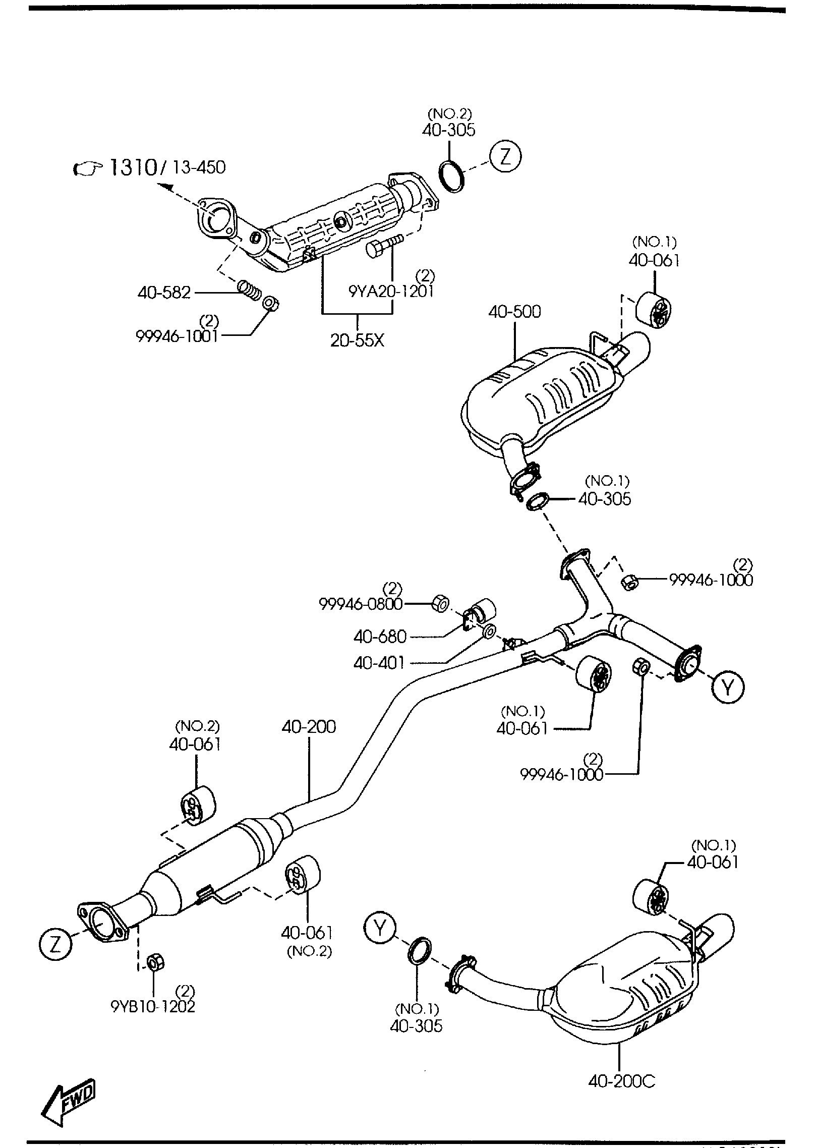 Diagram EXHAUST SYSTEM (2300CC)('03,'04 MODEL) for your 2013 Mazda MX-5 Miata  Club 