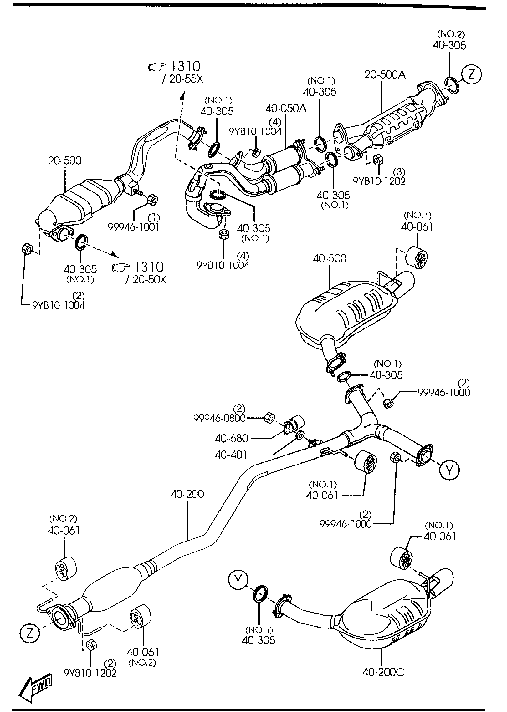 Diagram EXHAUST SYSTEM (3000CC)('05 MODEL) for your 2013 Mazda MX-5 Miata  Club 