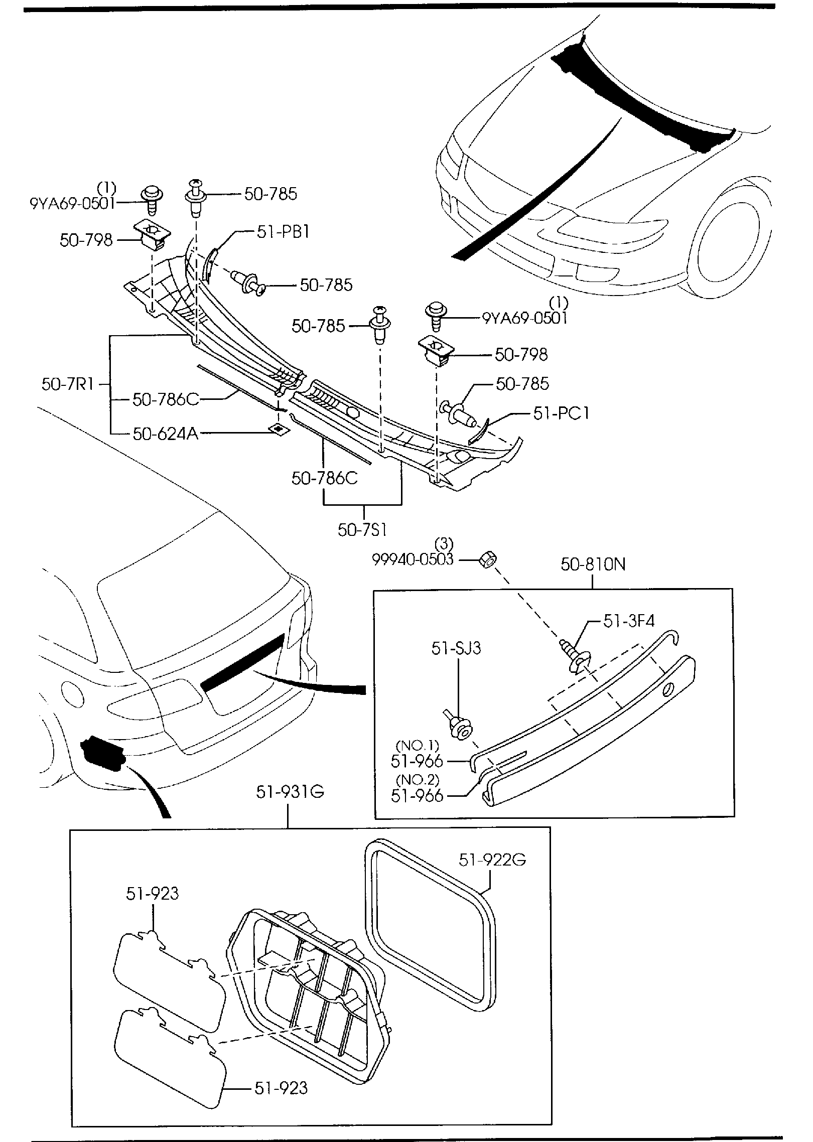 Diagram COWL & EXTRACTOR GRILLES (WAGON) for your 2015 Mazda Mazda3 2.5L AT 2WD HATCHBACK SIGNATURE 