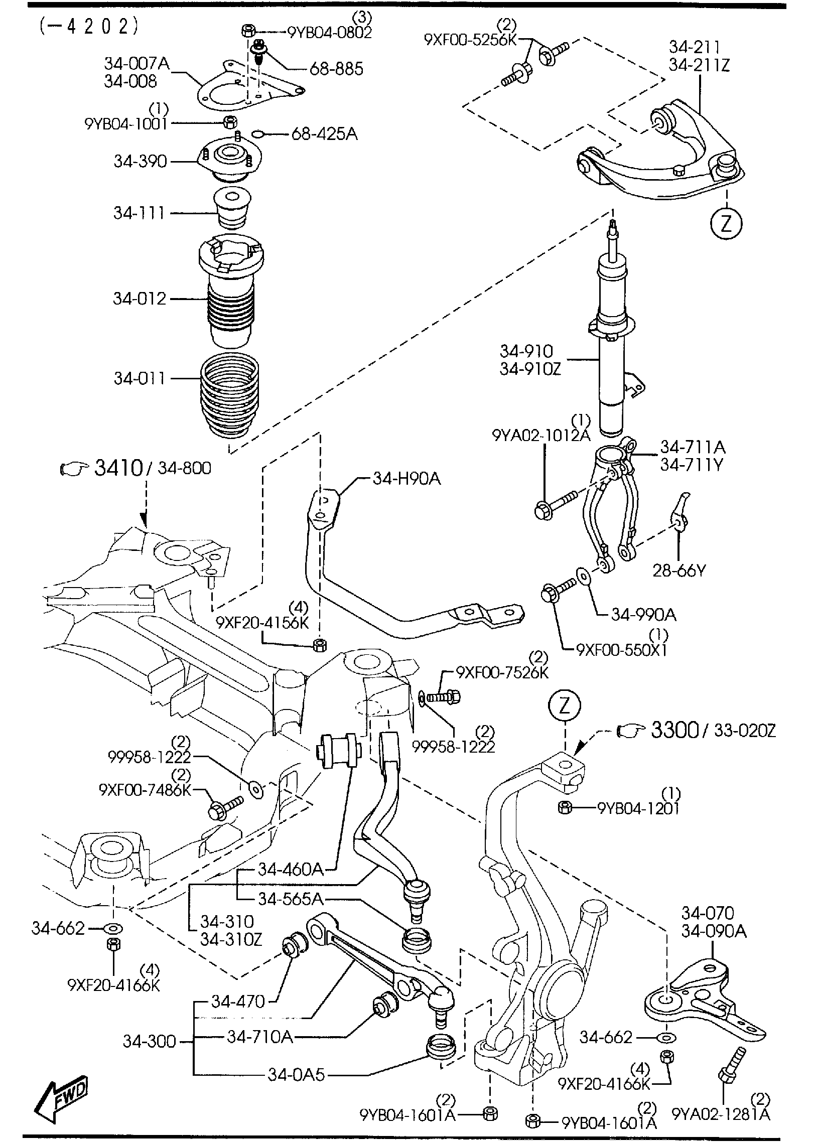 Diagram FRONT SUSPENSION MECHANISMS for your 2017 Mazda Mazda3 2.0L AT 2WD SEDAN TOURING (VIN Begins: JM1) 