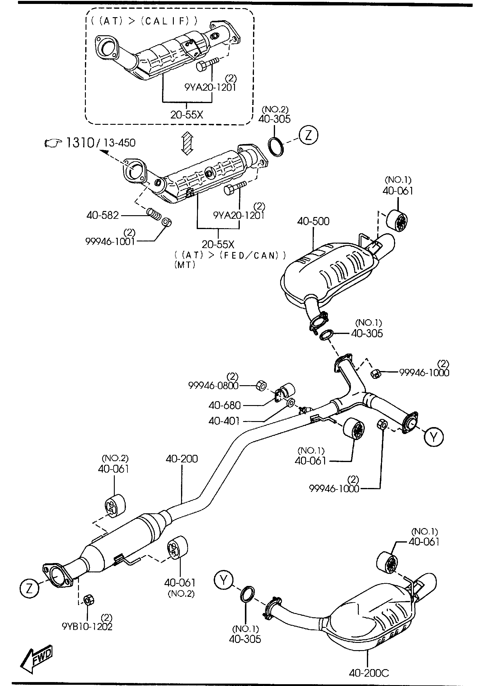 Diagram EXHAUST SYSTEM (2300CC)('05 MODEL) for your 2013 Mazda MX-5 Miata  Club 