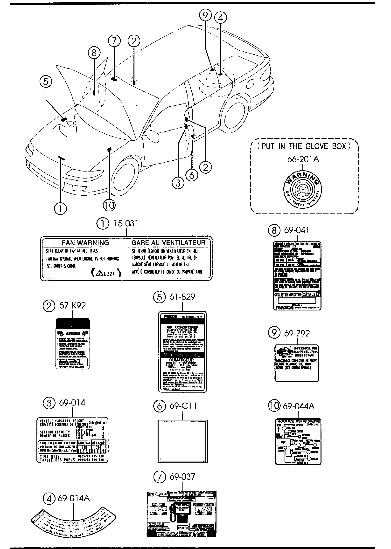 Diagram CAUTION PLATES & LABELS ('05 MODEL)(WAGON & HATCHBACK) for your Mazda