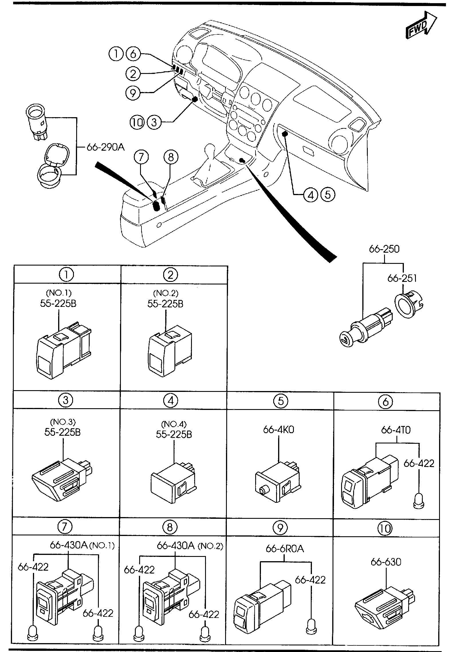 Diagram DASHBOARD SWITCHES ('05 MODEL) for your 2005 Mazda Mazda6  HATCHBACK BASE 