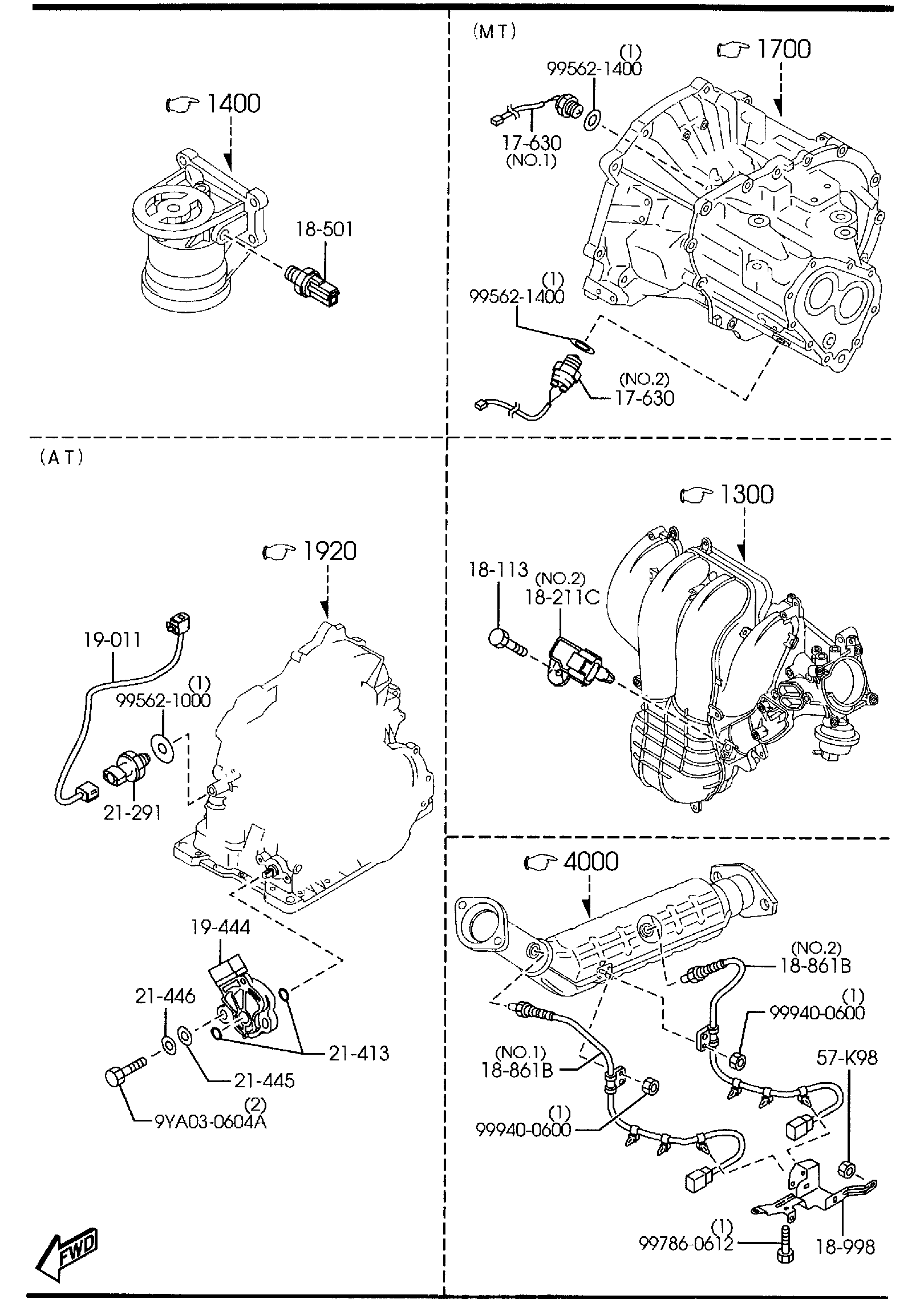 Full size assembly image of ENGINE SWITCHES & RELAYS (2300CC)('03,'04 MODEL) (1/2)