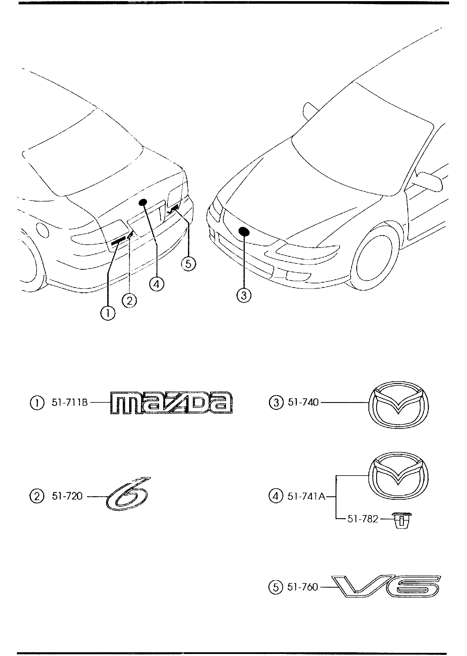 Diagram ORNAMENTS (HATCHBACK) for your Mazda