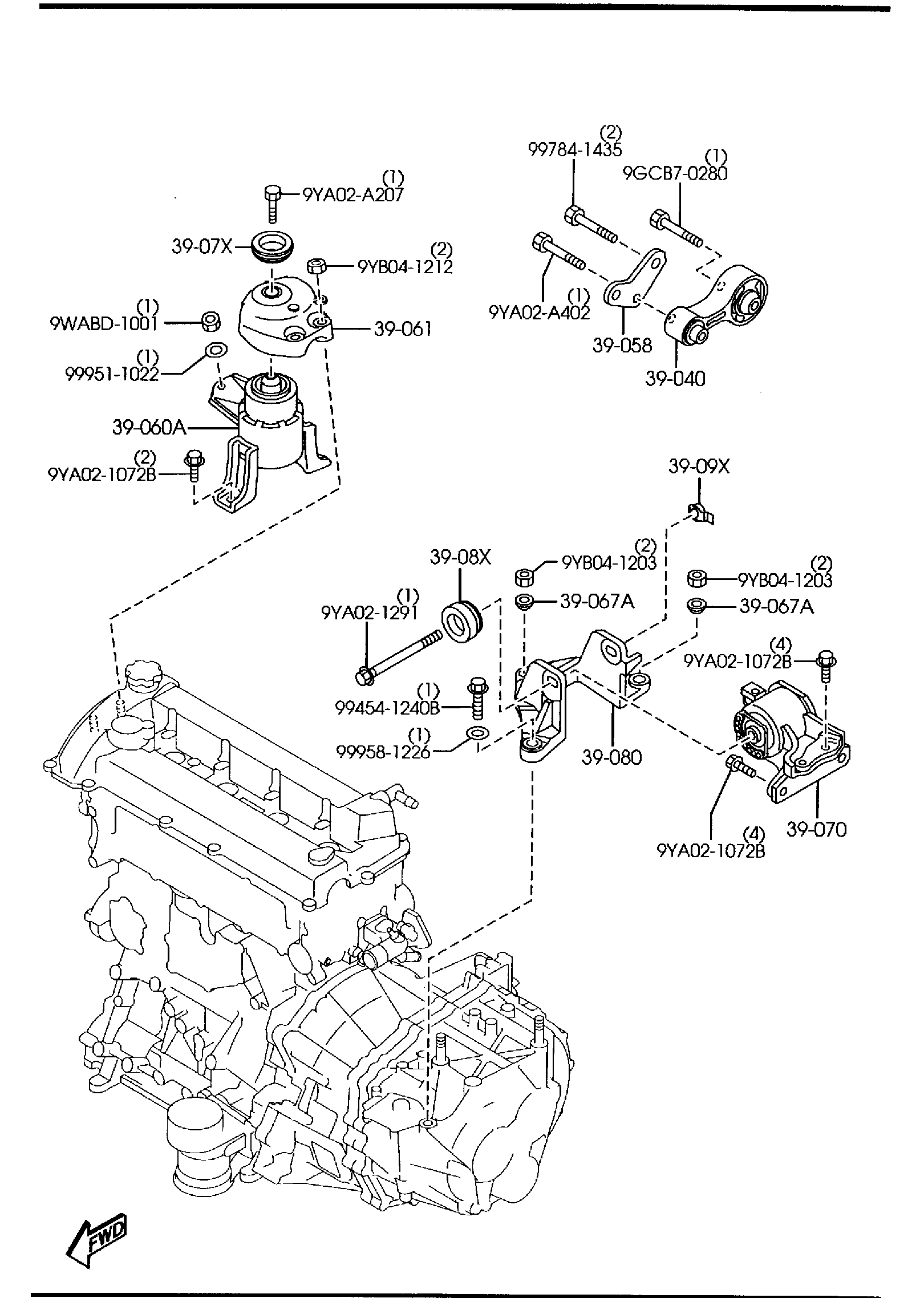 Diagram ENGINE & TRANSMISSION MOUNTINGS (MANUAL TRANSMISSION) for your 2008 Mazda MX-5 Miata 2.0L MT SPECIAL 