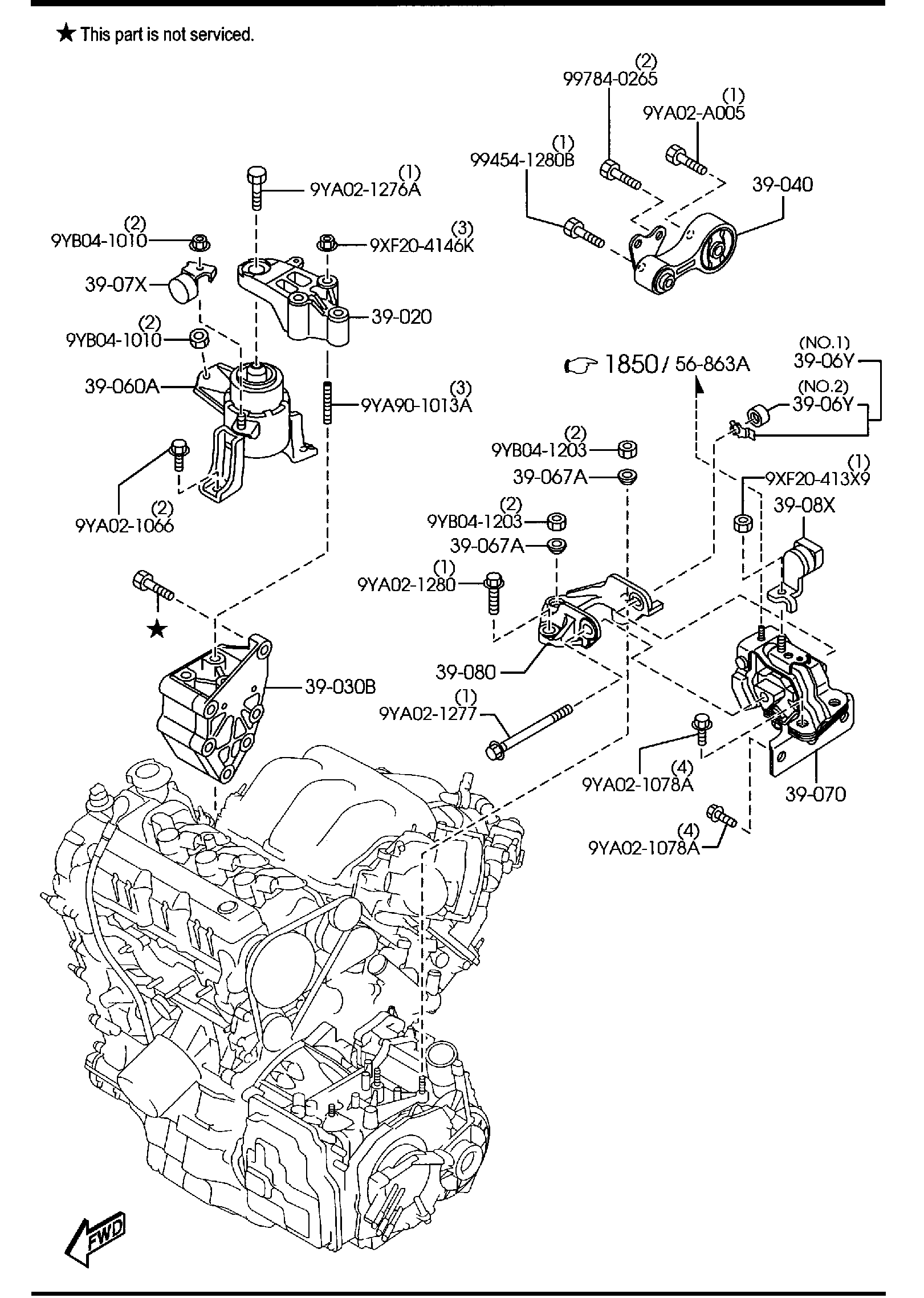 Diagram ENGINE & TRANSMISSION MOUNTINGS (AUTOMATIC TRANSMISSION) (3000CC) for your Mazda