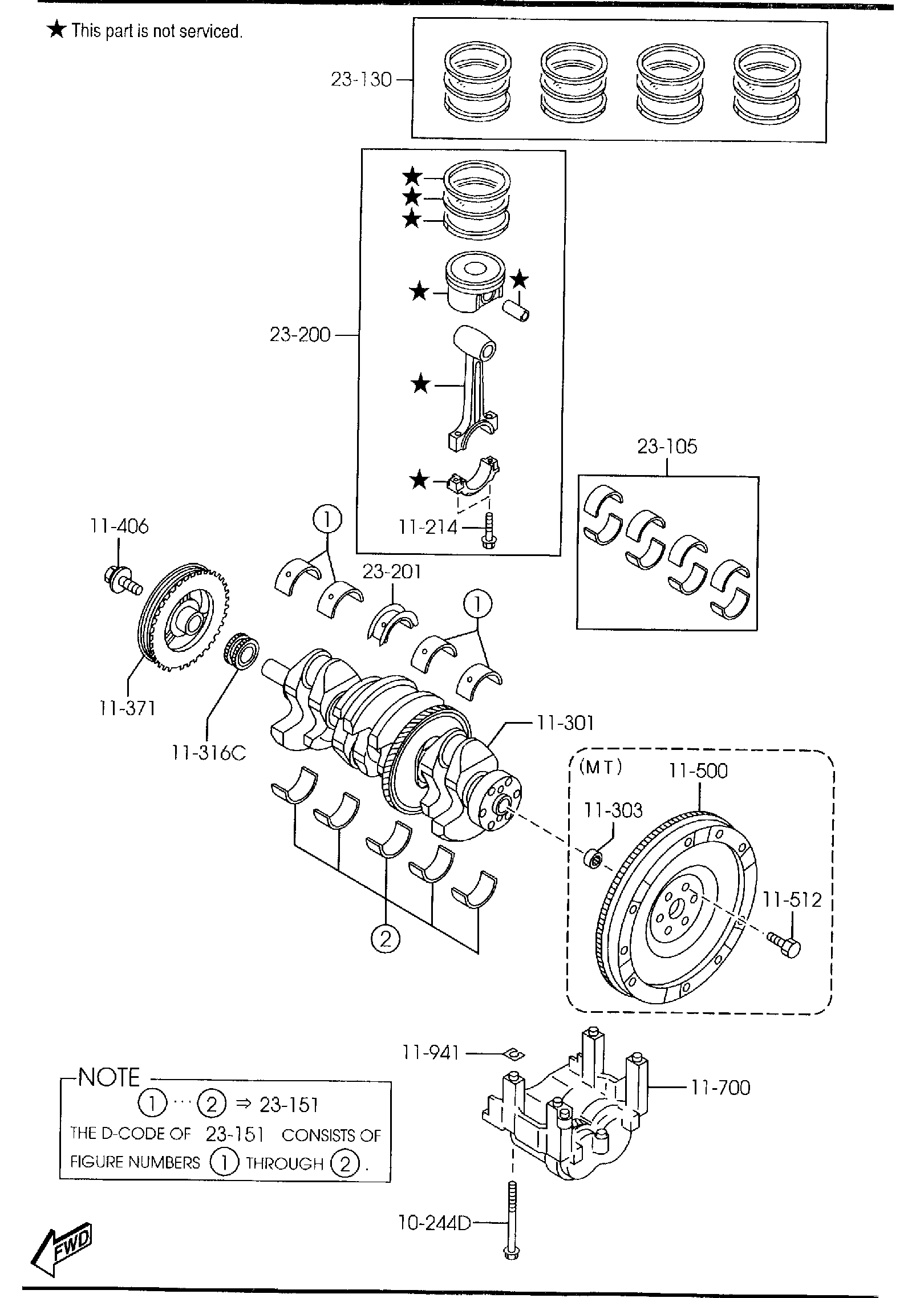 Diagram PISTON, CRANKSHAFT & FLYWHEEL (2300CC)('03,'04 MODEL) for your 2013 Mazda MX-5 Miata   