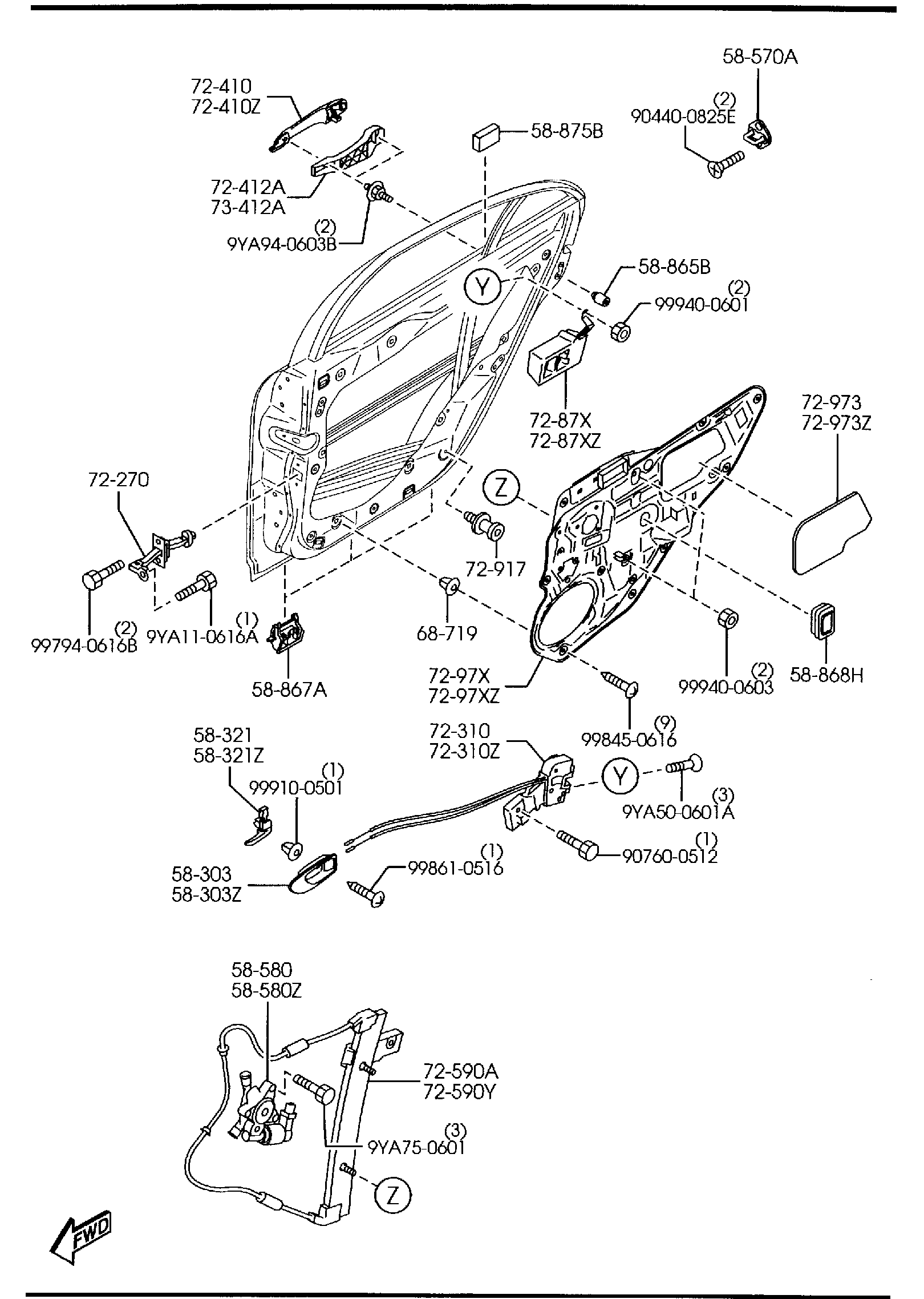 Diagram REAR DOOR MECHANISMS for your 2015 Mazda MX-5 Miata   