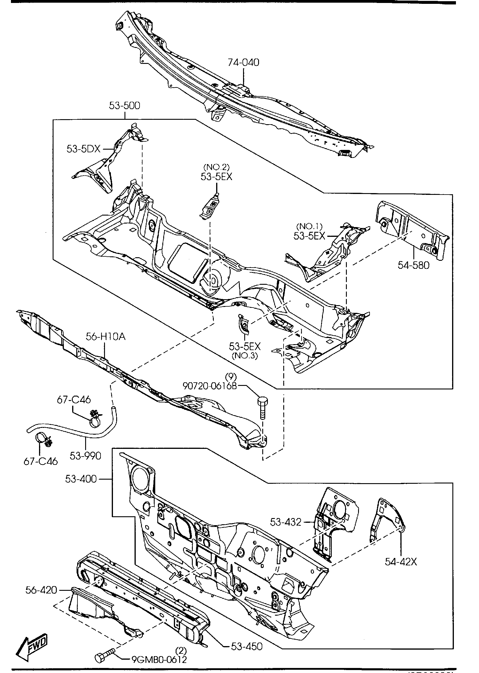 Diagram DASH & COWL PANELS for your Mazda