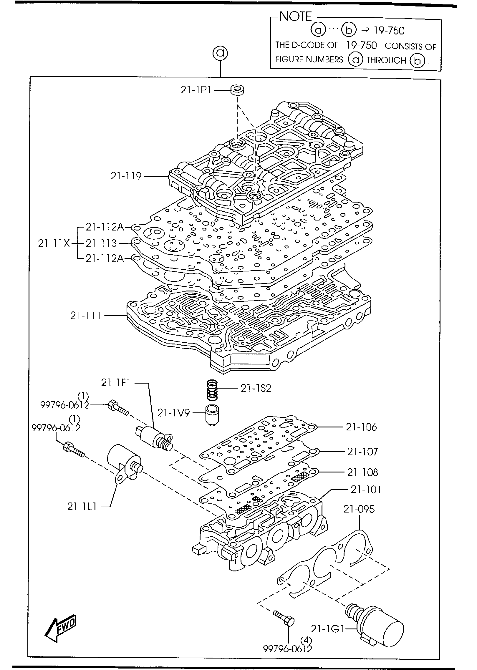 Diagram AUTOMATIC TRANSMISSION CONTROL VALVE (4-SPEED) for your 1999 Mazda Protege   