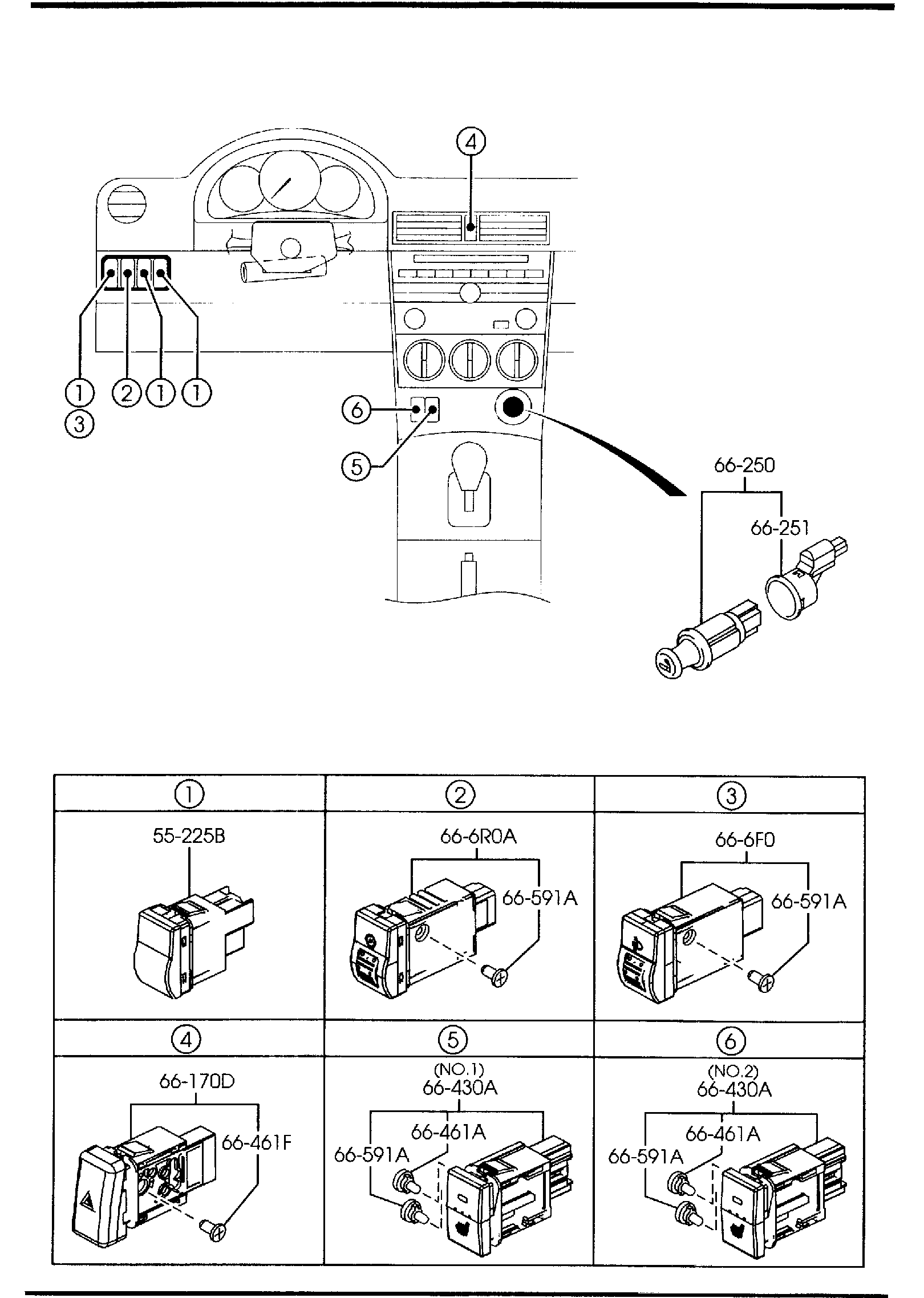 Diagram DASHBOARD SWITCHES for your 2002 Mazda 626 2.0L MT LX Sedan 