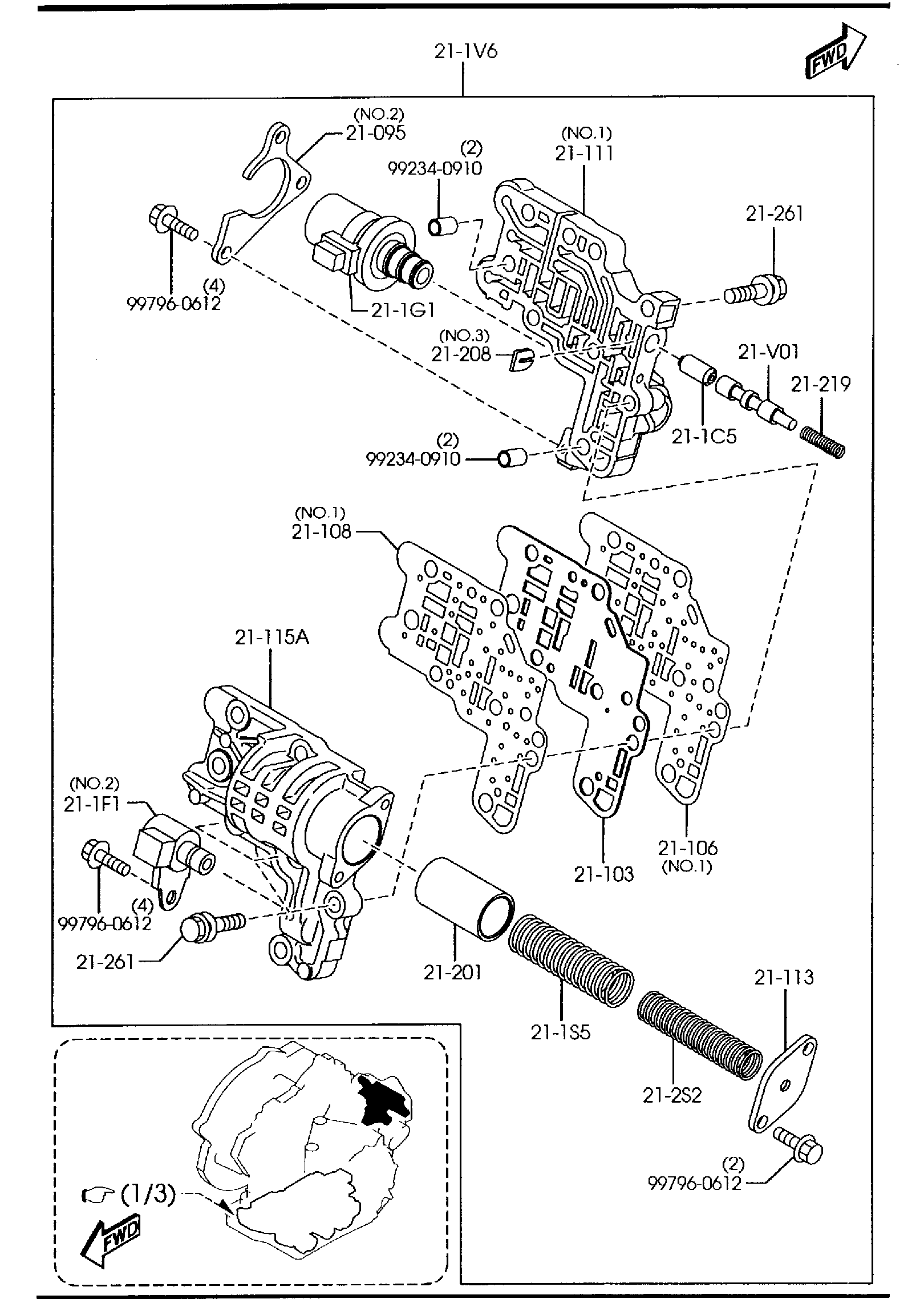 Diagram AUTOMATIC TRANSMISSION CONTROL VALVE (5-SPEED) for your 1999 Mazda Protege   