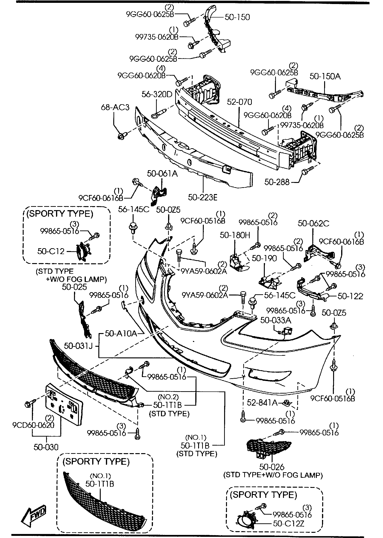 Diagram FRONT BUMPER (4-DOOR) for your 2002 Mazda Tribute   