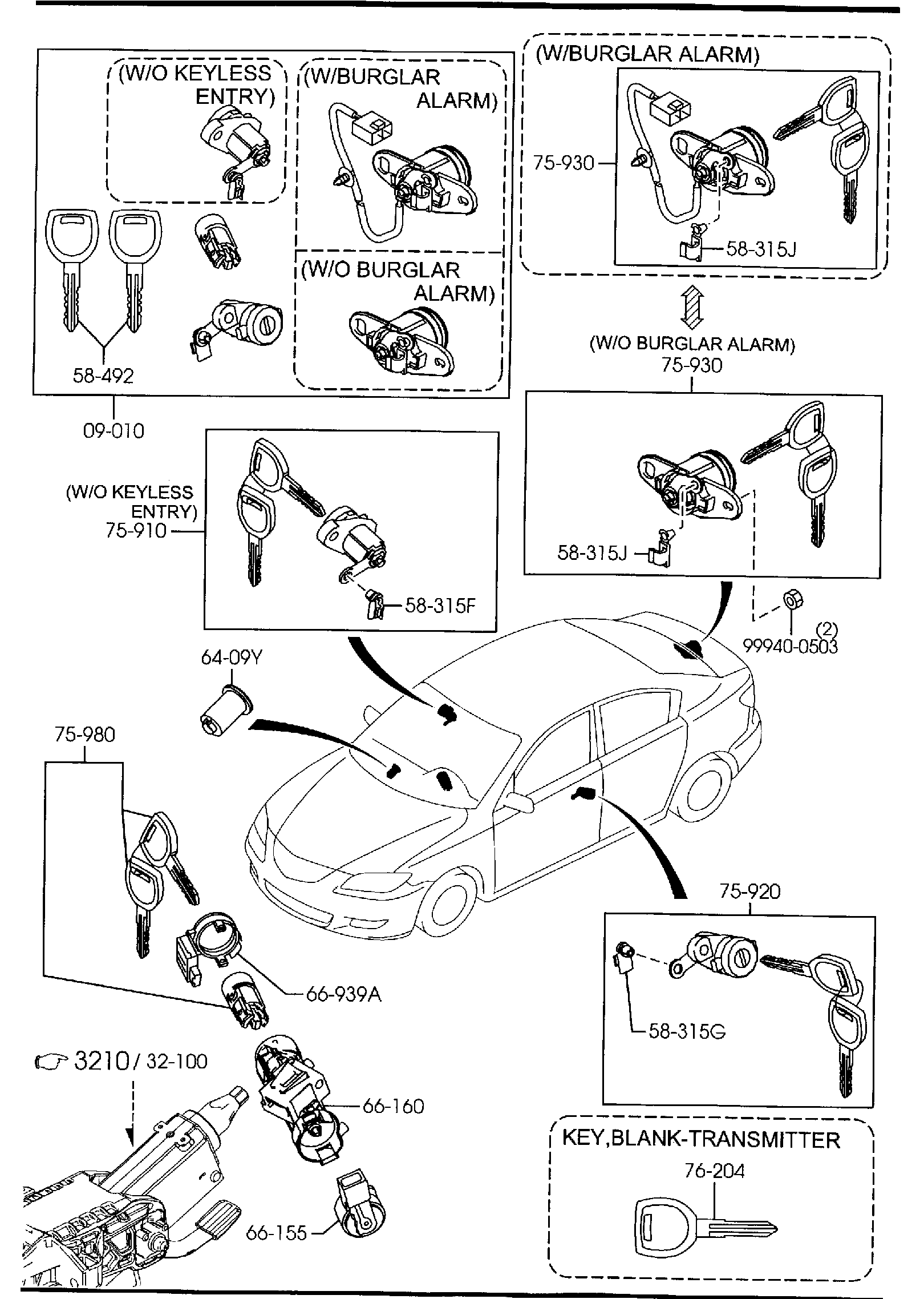 Diagram KEY SETS (4-DOOR) for your 2010 Mazda CX-9 3.7L AT 4WD Touring 