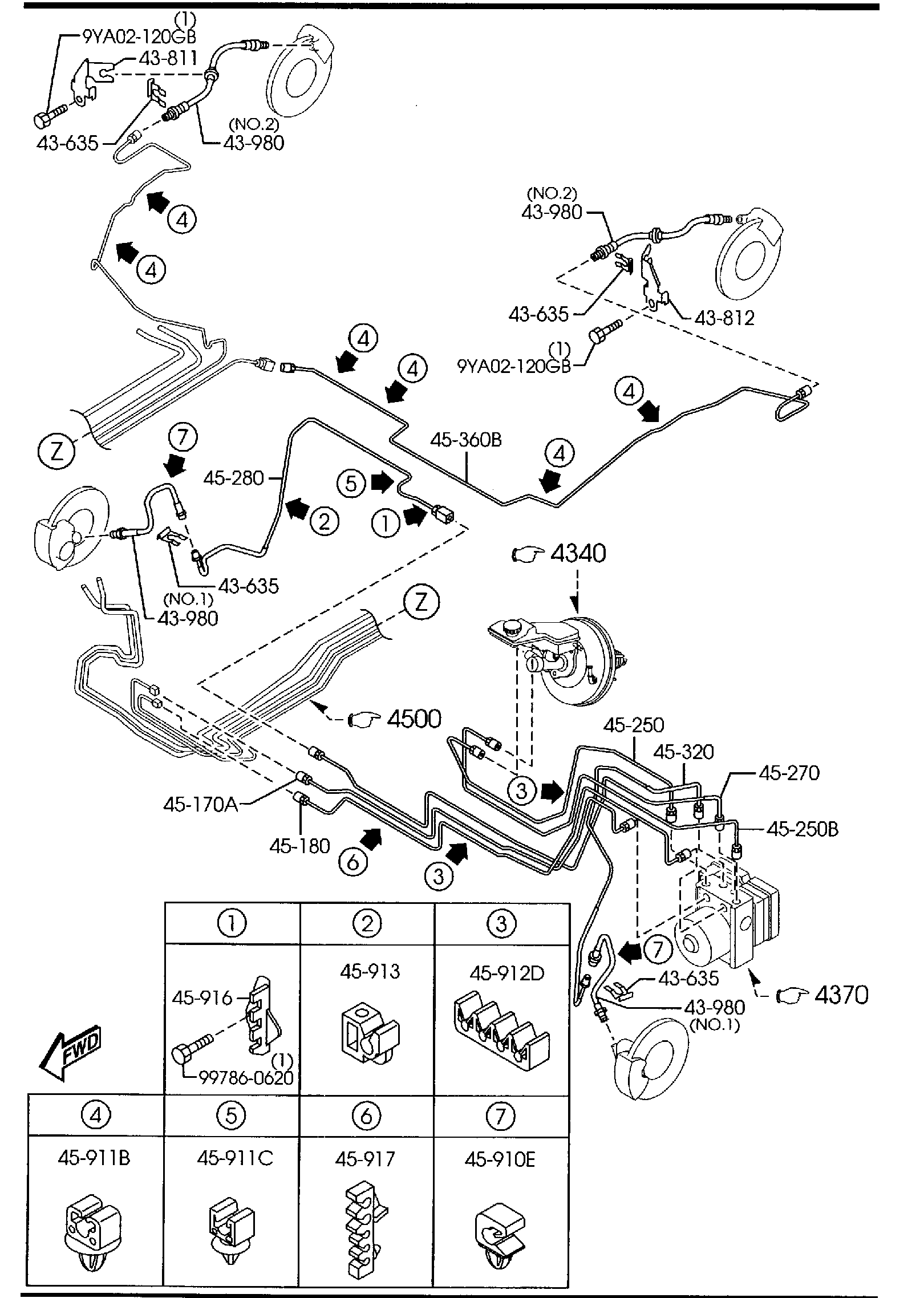 Diagram BRAKE PIPINGS (4-DOOR)(W/ANTILOCK BRAKE) for your 2004 Mazda Mazda3   