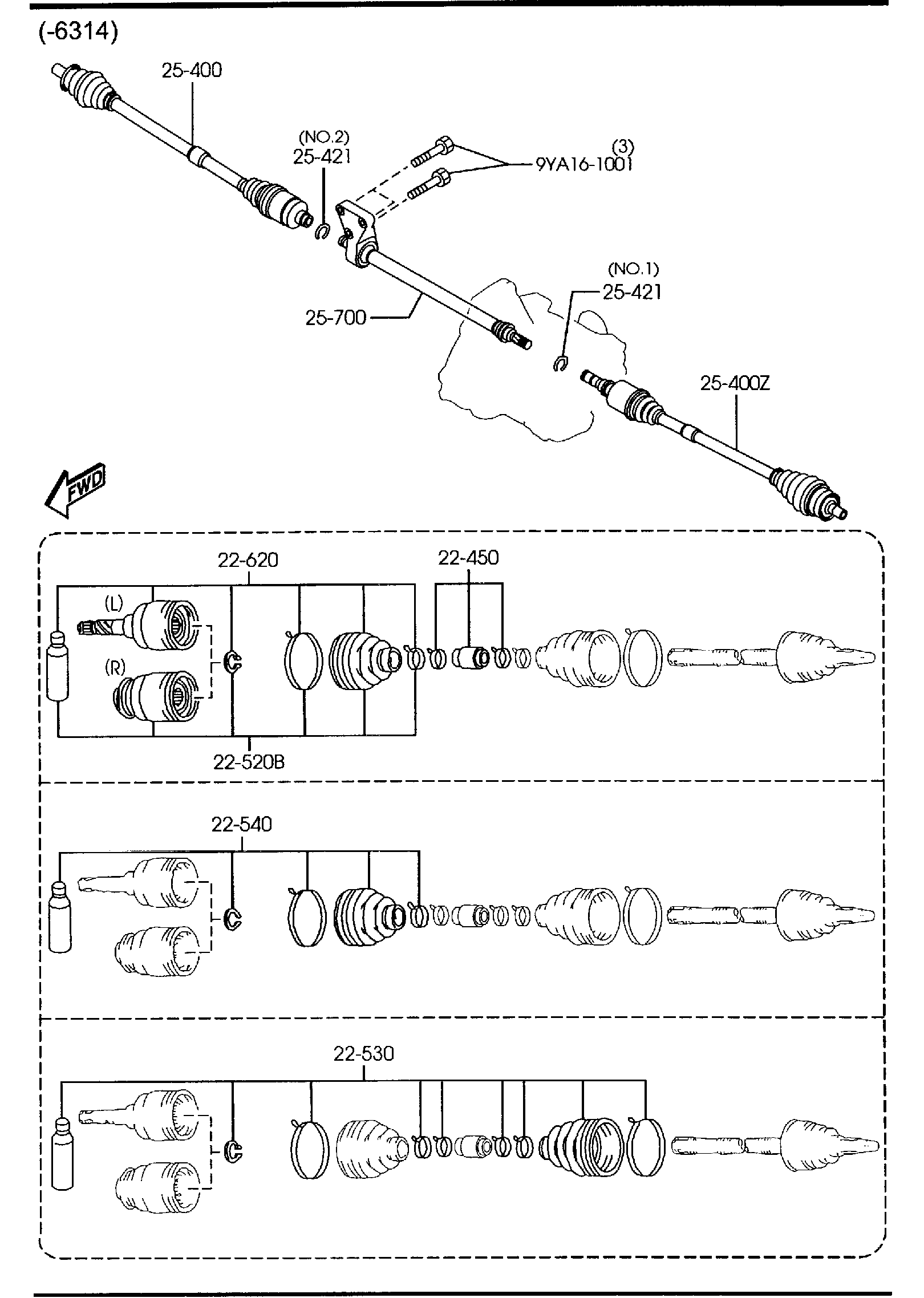 Diagram FRONT DRIVE SHAFTS (2000CC)(AT) for your 1995 Mazda