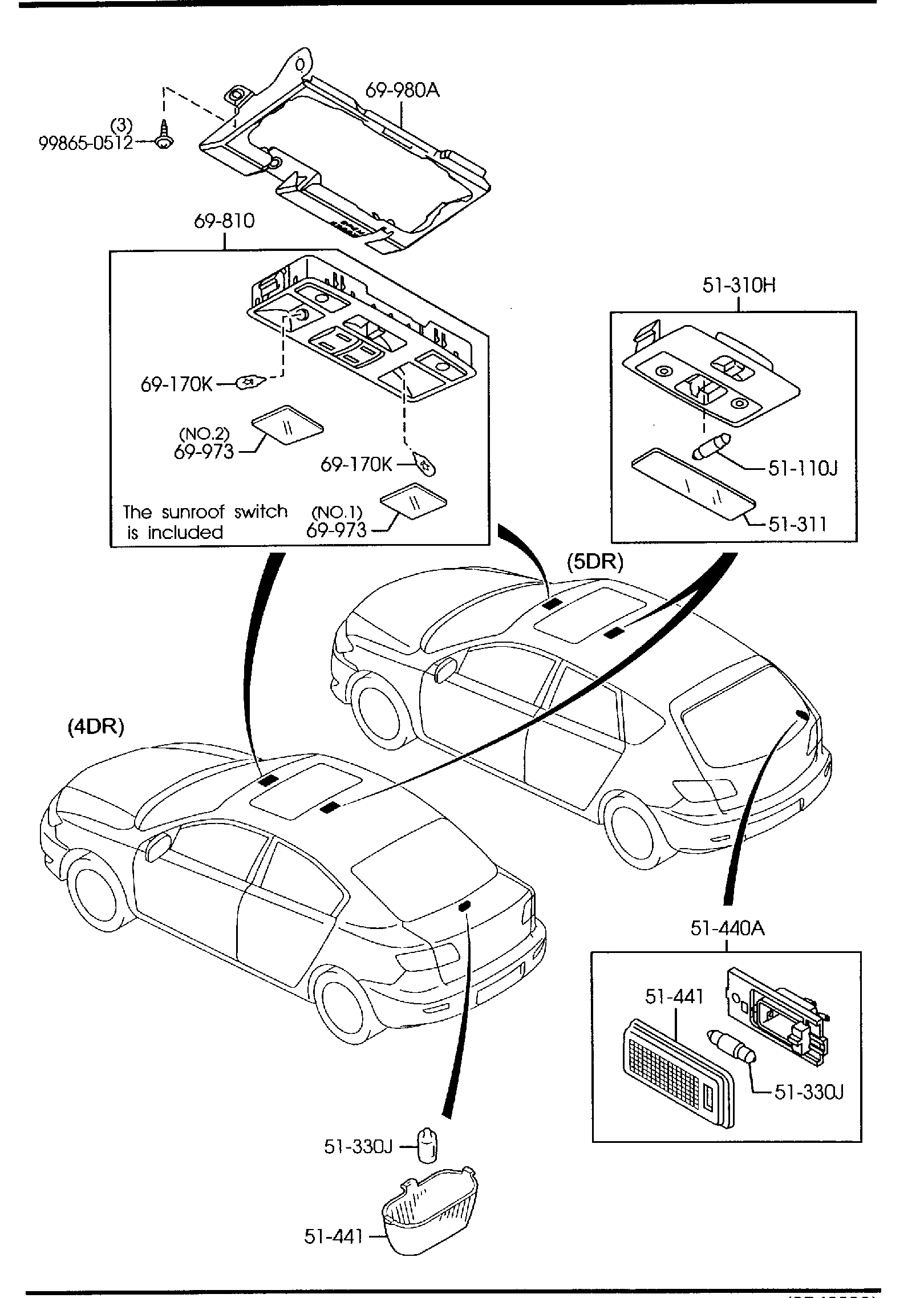Full size assembly image of INTERIOR LAMPS (W/SUNROOF) (1/1)