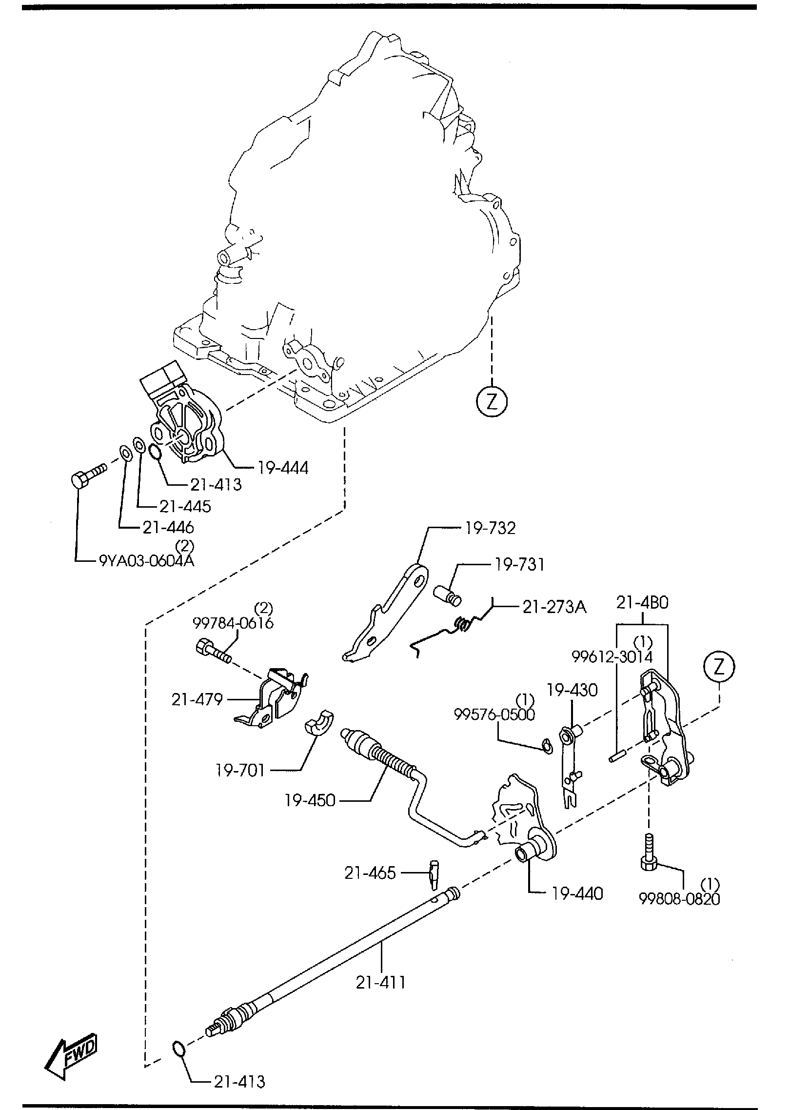 Diagram AUTOMATIC TRANSMISSION MANUAL LINKAGE SYSTEM (5-SPEED) for your 2015 Mazda Mazda5 2.5L AT 2WD Grand Touring 