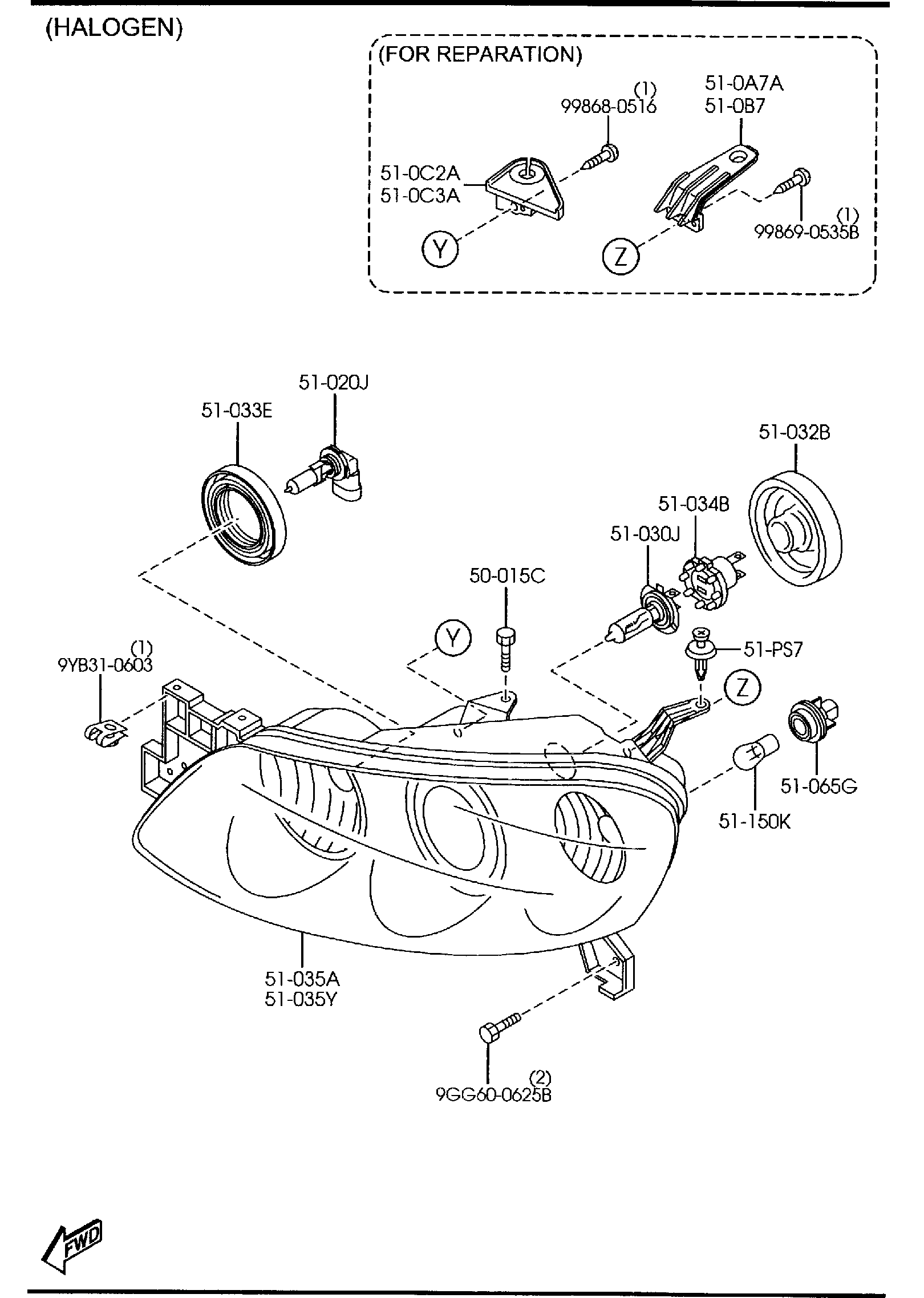 Diagram HEAD LAMPS (4-DOOR) for your 2002 Mazda Millenia   