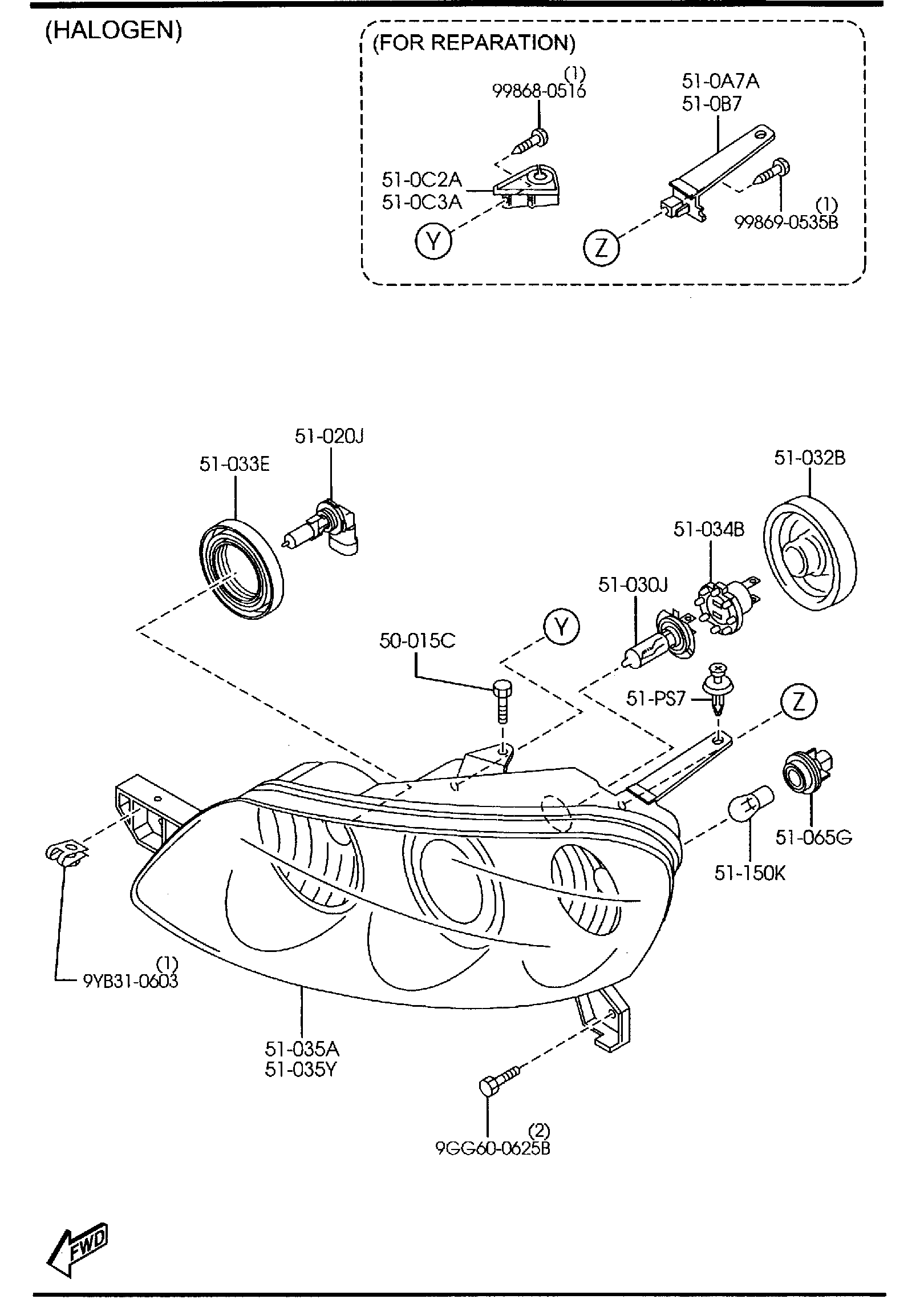 Diagram HEAD LAMPS (5-DOOR) for your Mazda