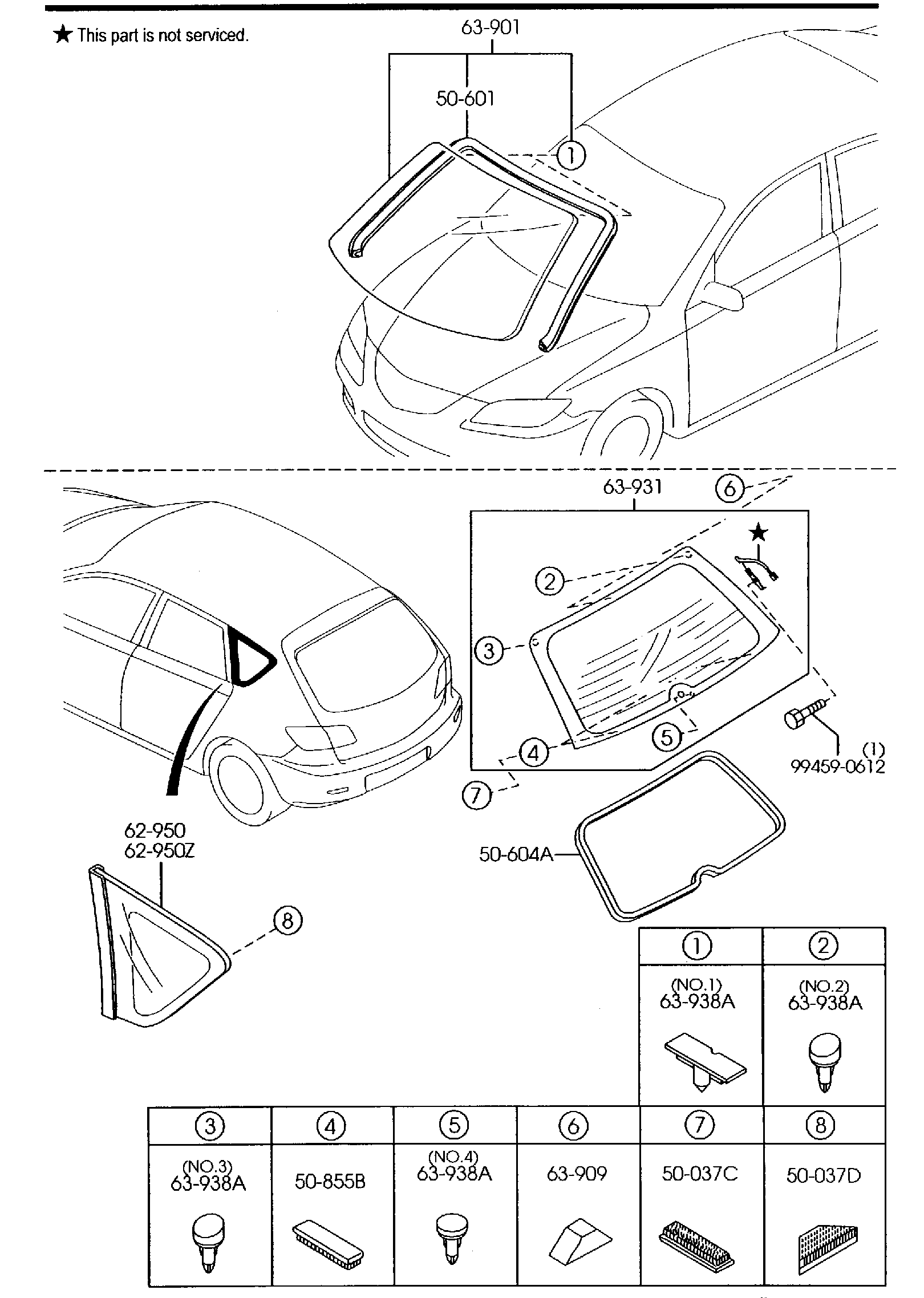 Diagram WINDOW GLASSES (5-DOOR) for your 2014 Mazda Mazda2   