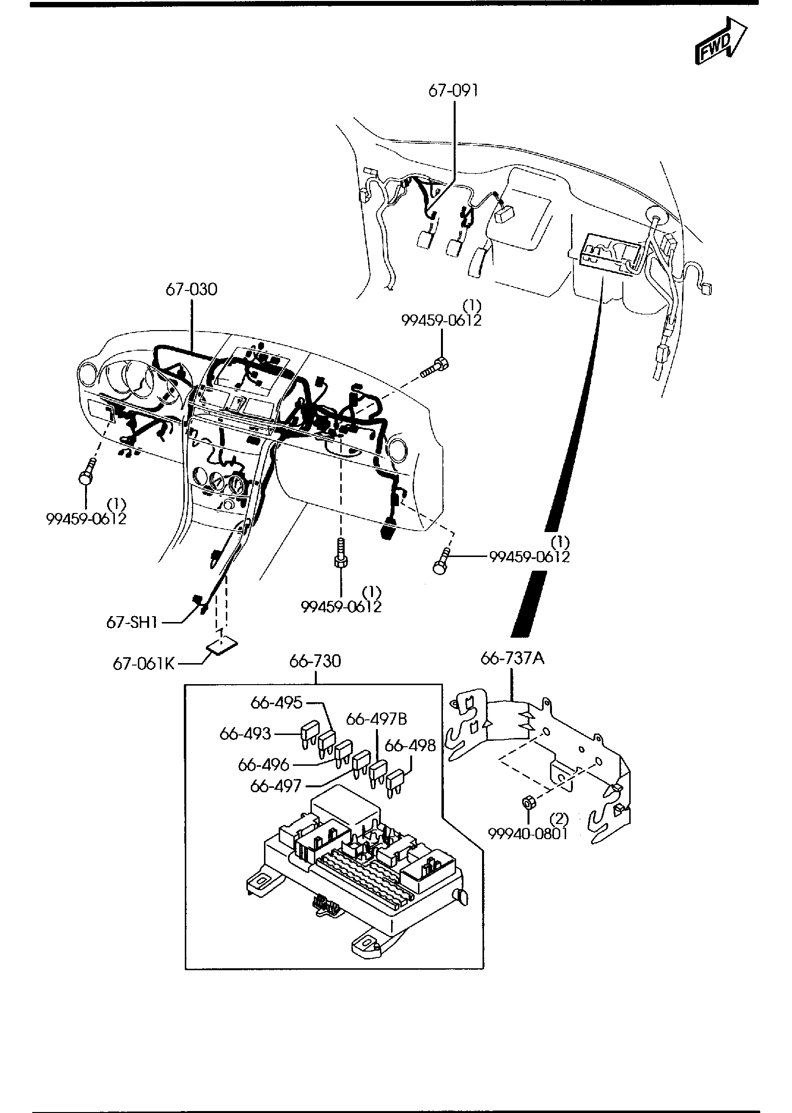 Diagram DASHBOARD WIRING HARNESSES (5-DOOR) for your 2008 Mazda Mazda3  HATCHBACK BASE 