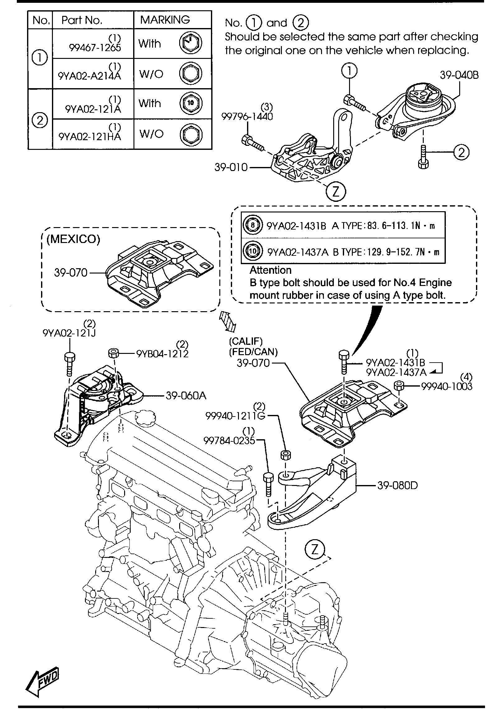 Diagram ENGINE & TRANSMISSION MOUNTINGS (MANUAL TRANSMISSION) (2000CC) for your 2011 Mazda MX-5 Miata   