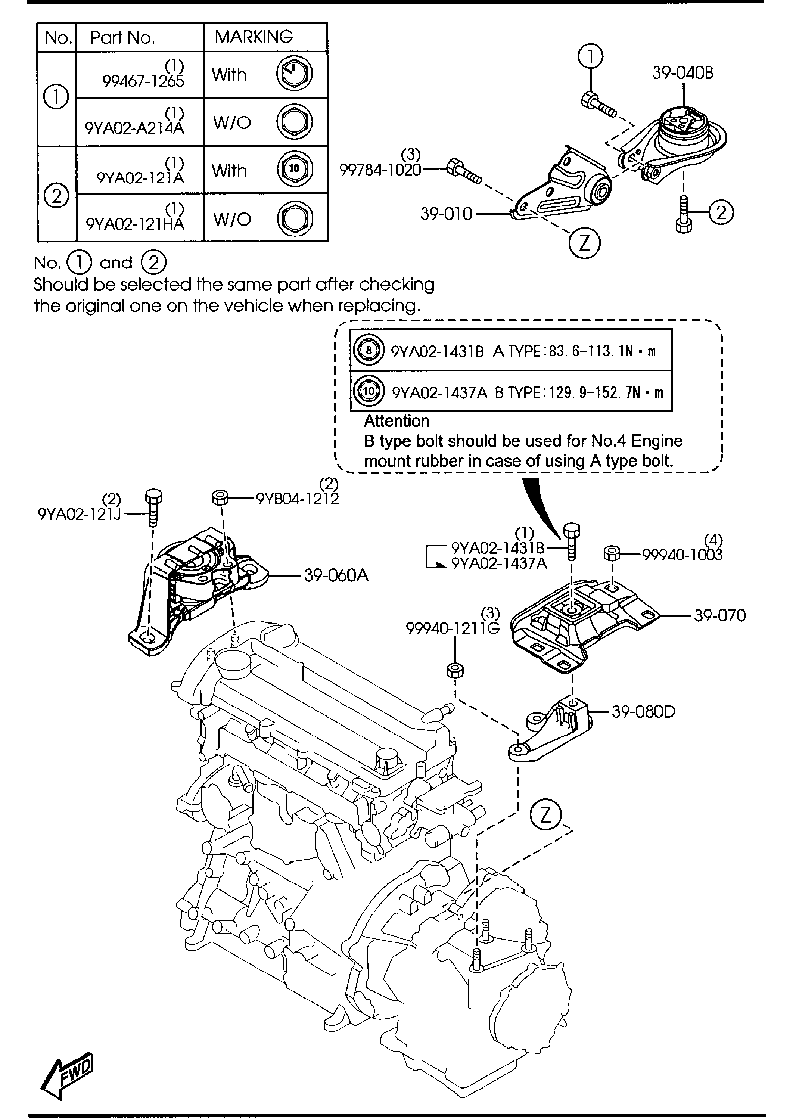 Diagram ENGINE & TRANSMISSION MOUNTINGS (AUTOMATIC TRANSMISSION) (2000CC) for your 2012 Mazda Mazda3  SEDAN I SV 