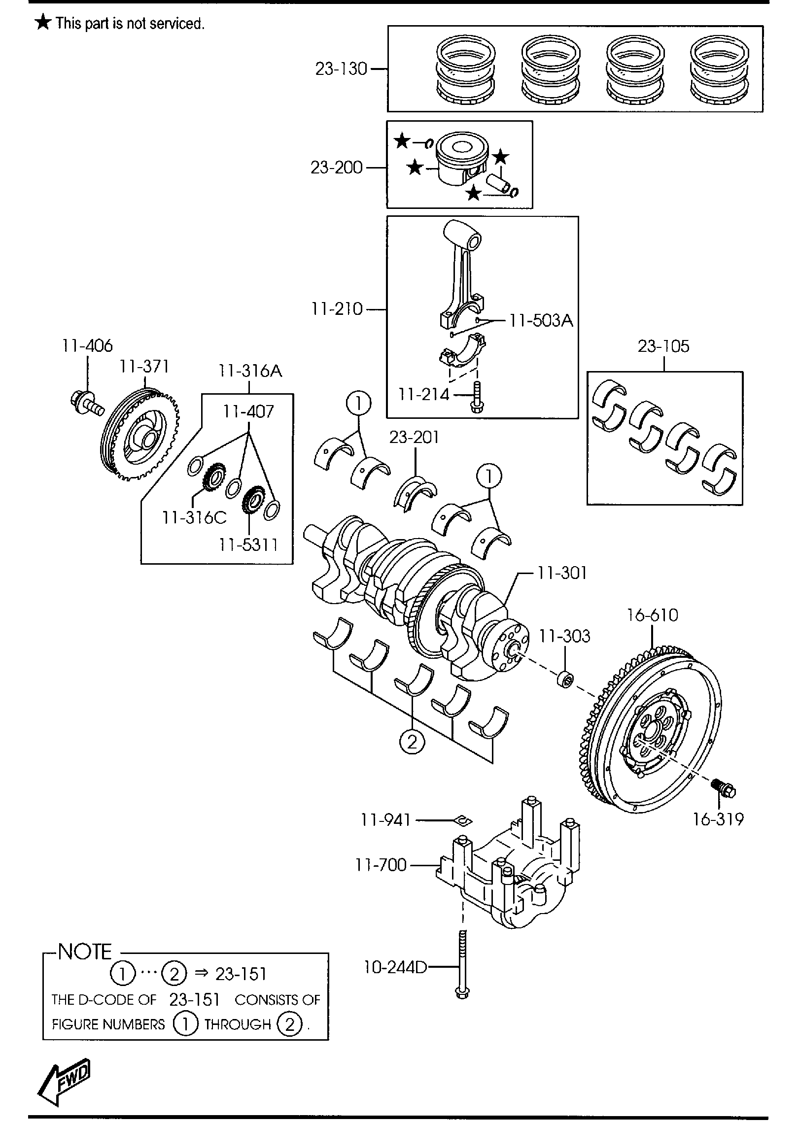 Diagram PISTON, CRANKSHAFT & FLYWHEEL (2300CC)(W/TURBO) for your 2004 Mazda Mazda6   