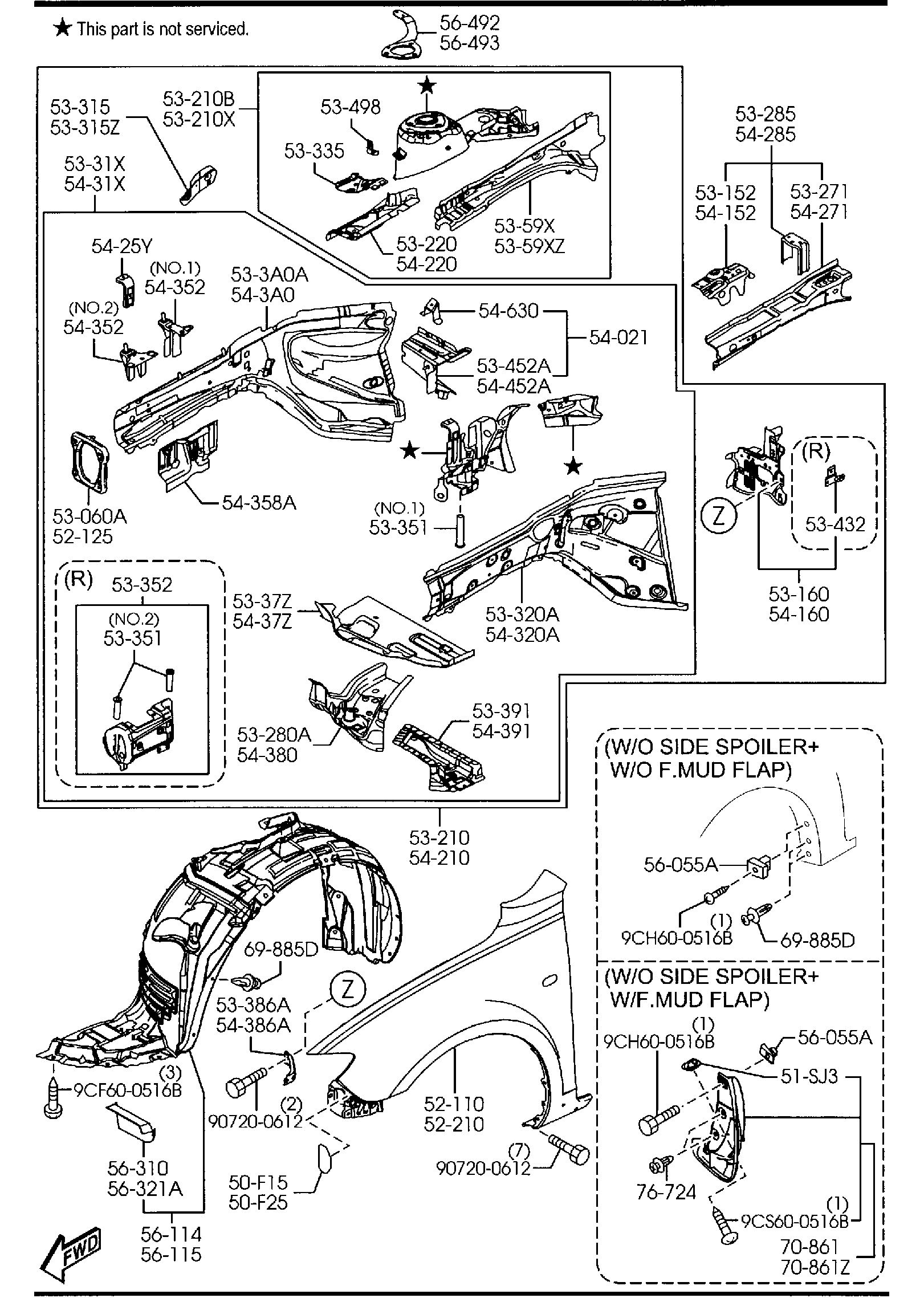 Diagram FENDER & WHEEL APRON PANELS for your Mazda