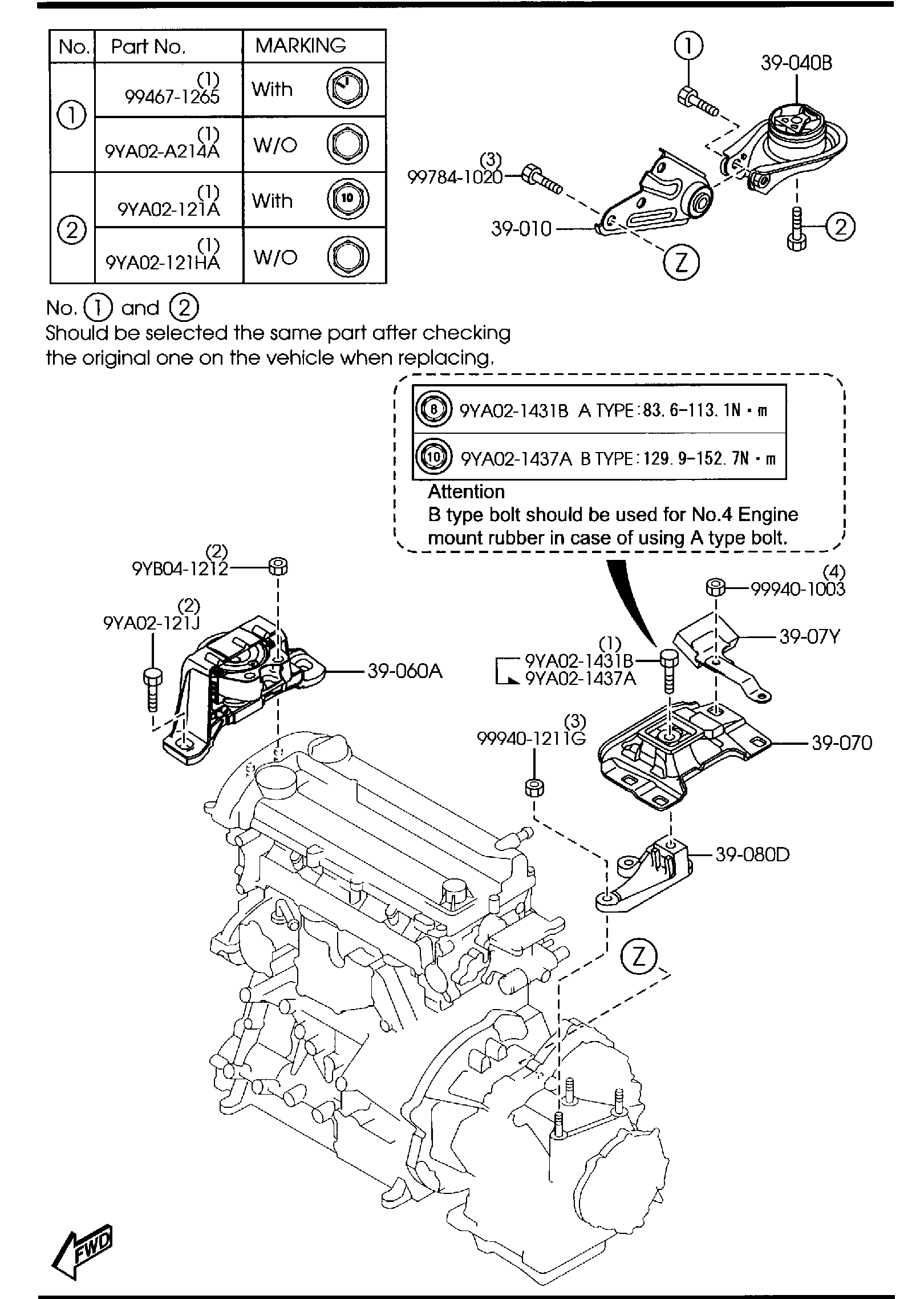 Diagram ENGINE & TRANSMISSION MOUNTINGS (AUTOMATIC TRANSMISSION) (2300CC) for your 2008 Mazda Mazda3   