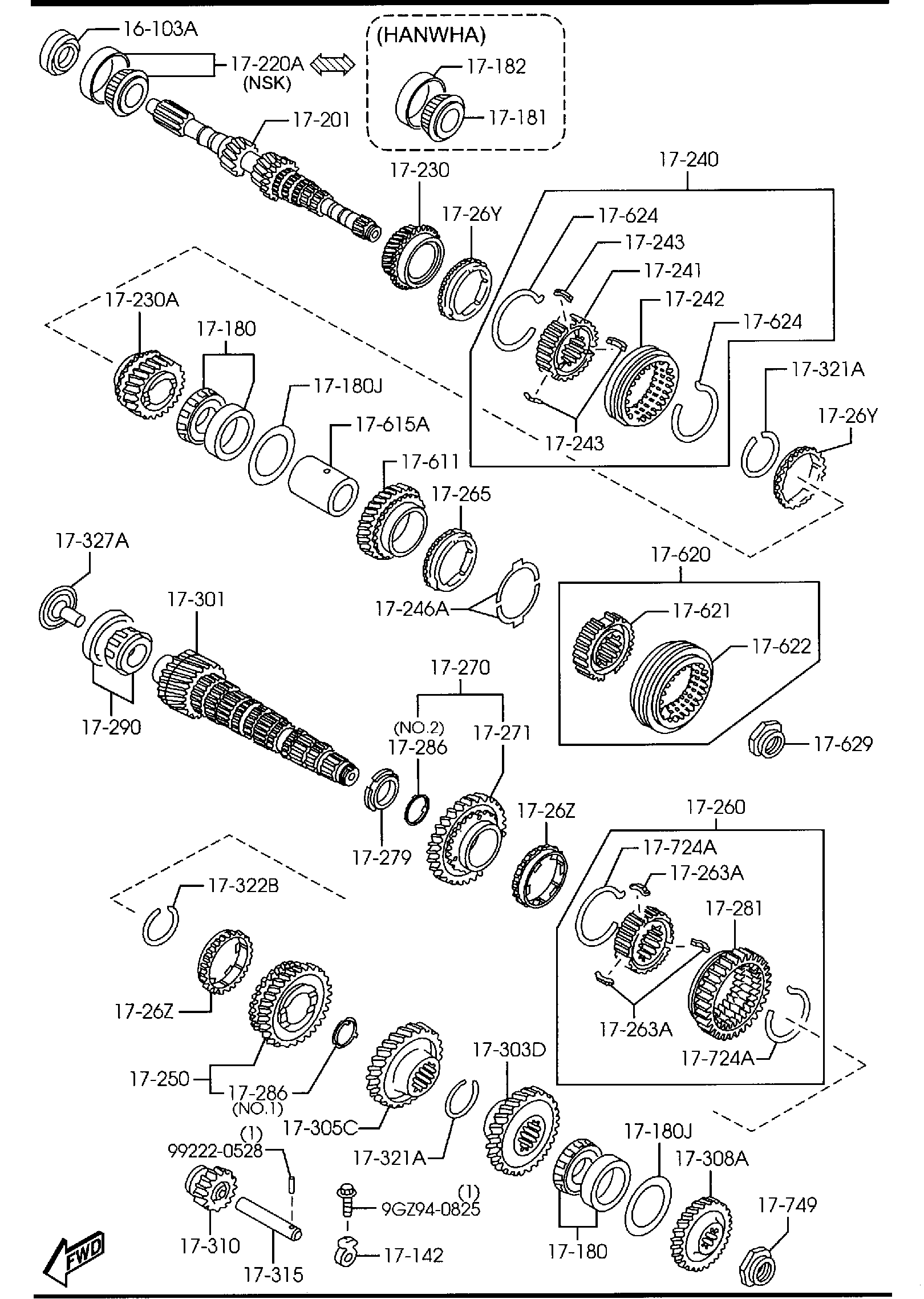 Diagram MANUAL TRANSMISSION GEARS (5-SPEED) for your Mazda