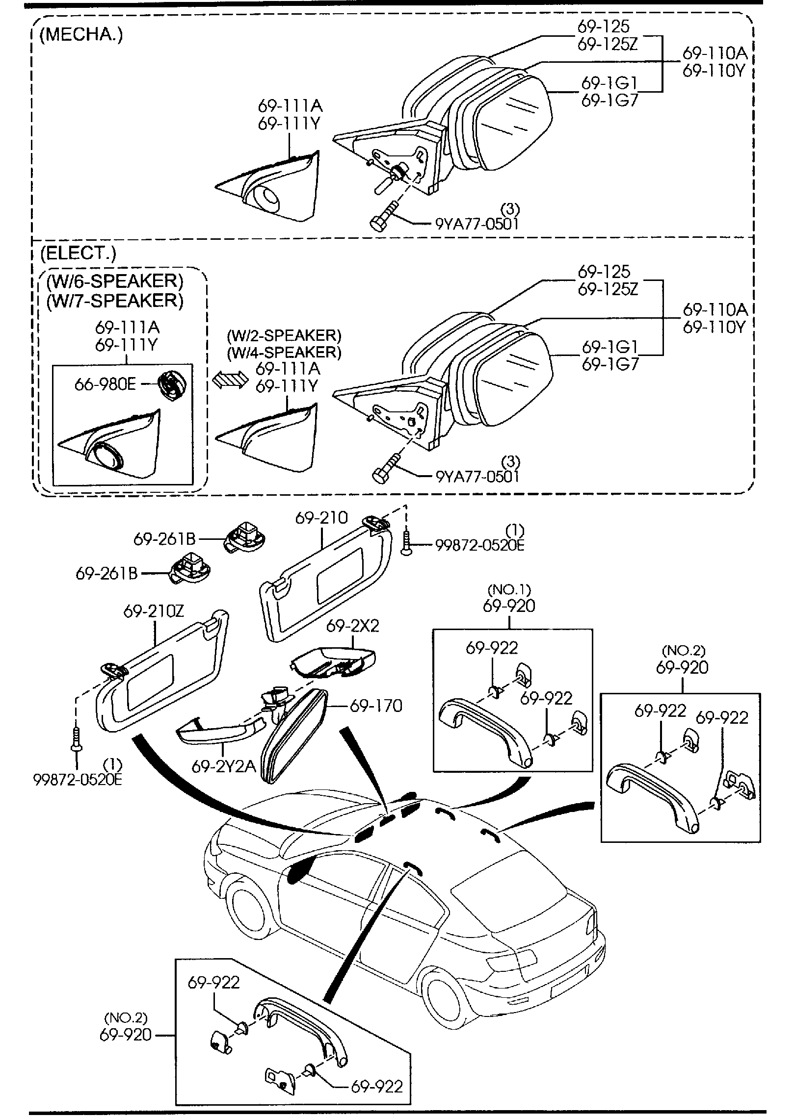 Diagram VISORS,ASSIST HANDLES & MIRRORS (4-DOOR) for your 2011 Mazda MX-5 Miata 2.0L MT Grand Touring 