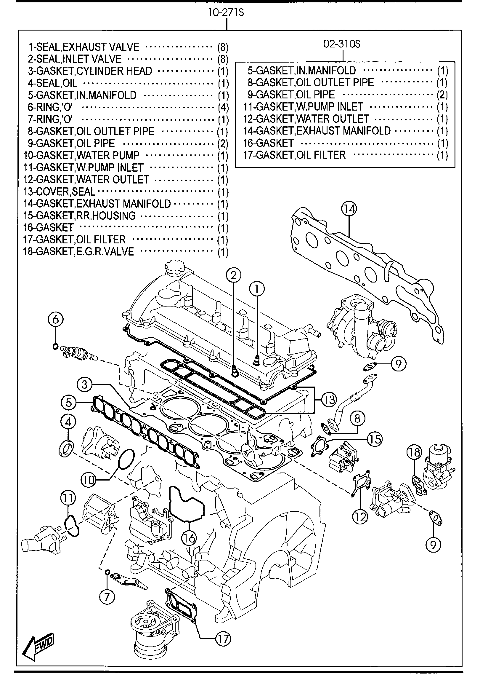 Diagram ENGINE & GASKET SETS (W/TURBO) for your Mazda