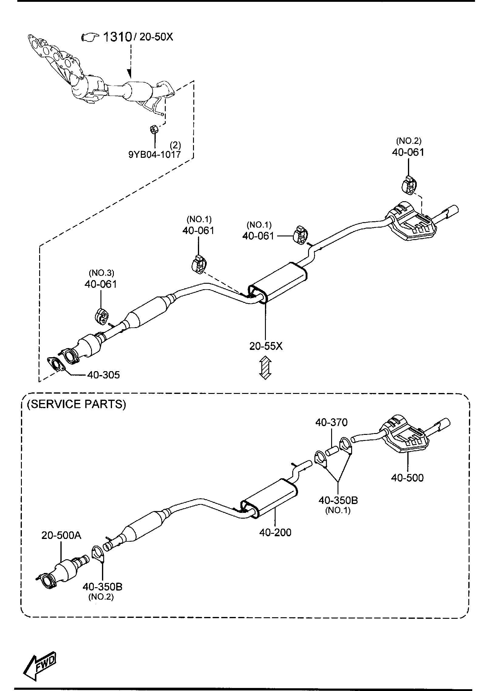 Diagram EXHAUST SYSTEM (2300CC)(CALIFORNIA) for your 2014 Mazda CX-5 2.5L AT 2WD Touring 