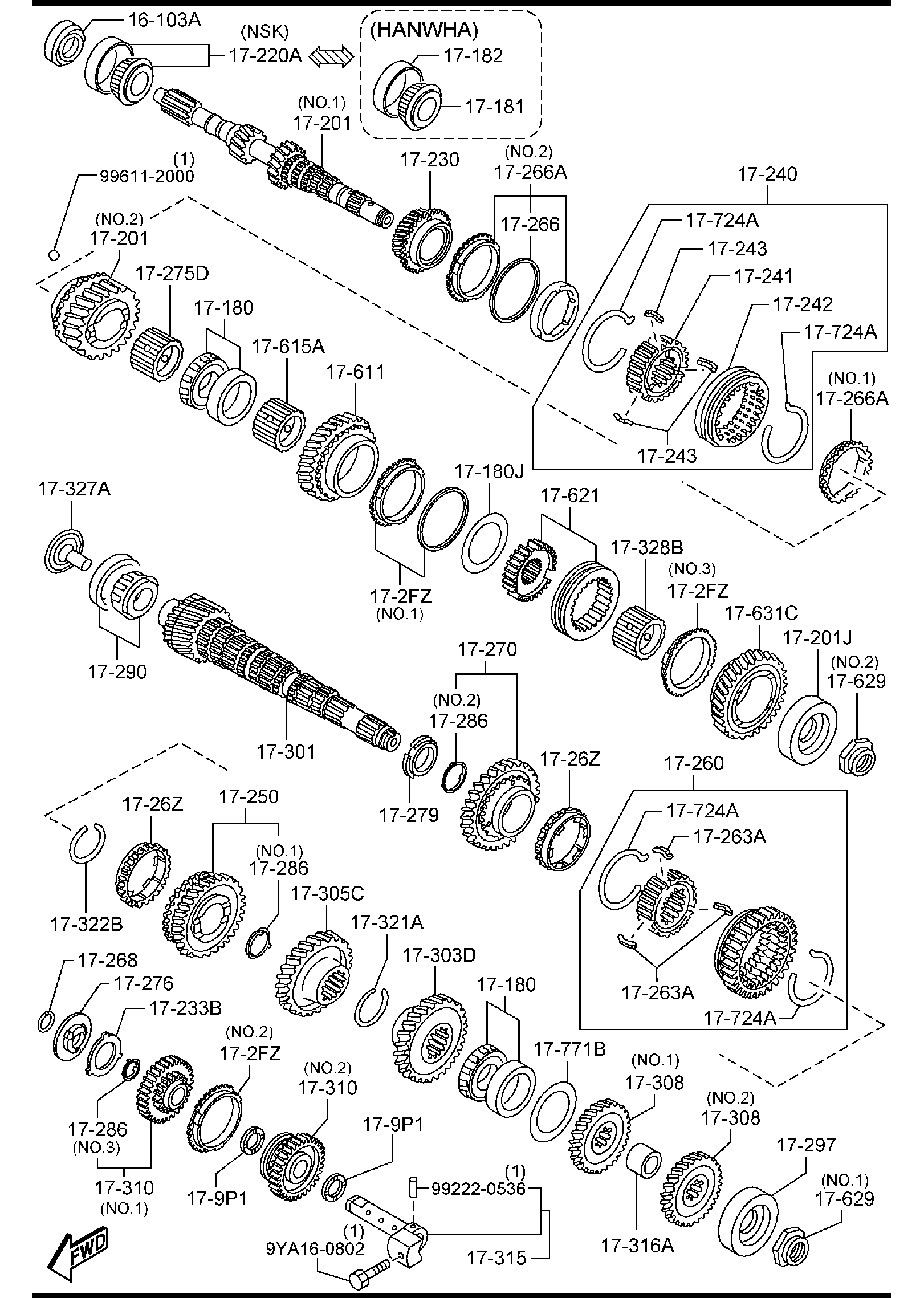 Diagram MANUAL TRANSMISSION GEARS for your Mazda