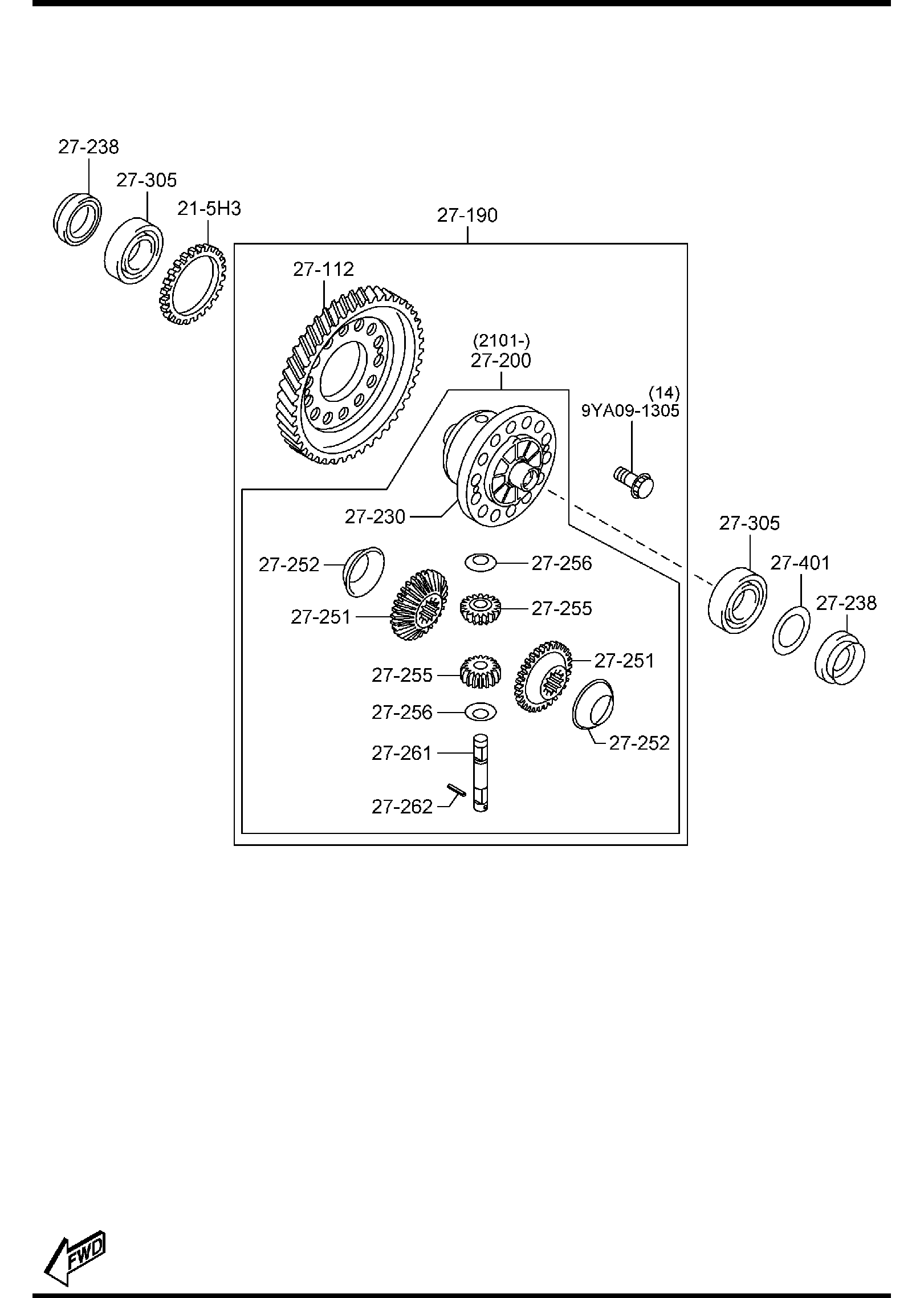 Diagram FRONT DIFFERENTIALS (AUTOMATIC TRANSMISSION) for your 1999 Mazda Protege   