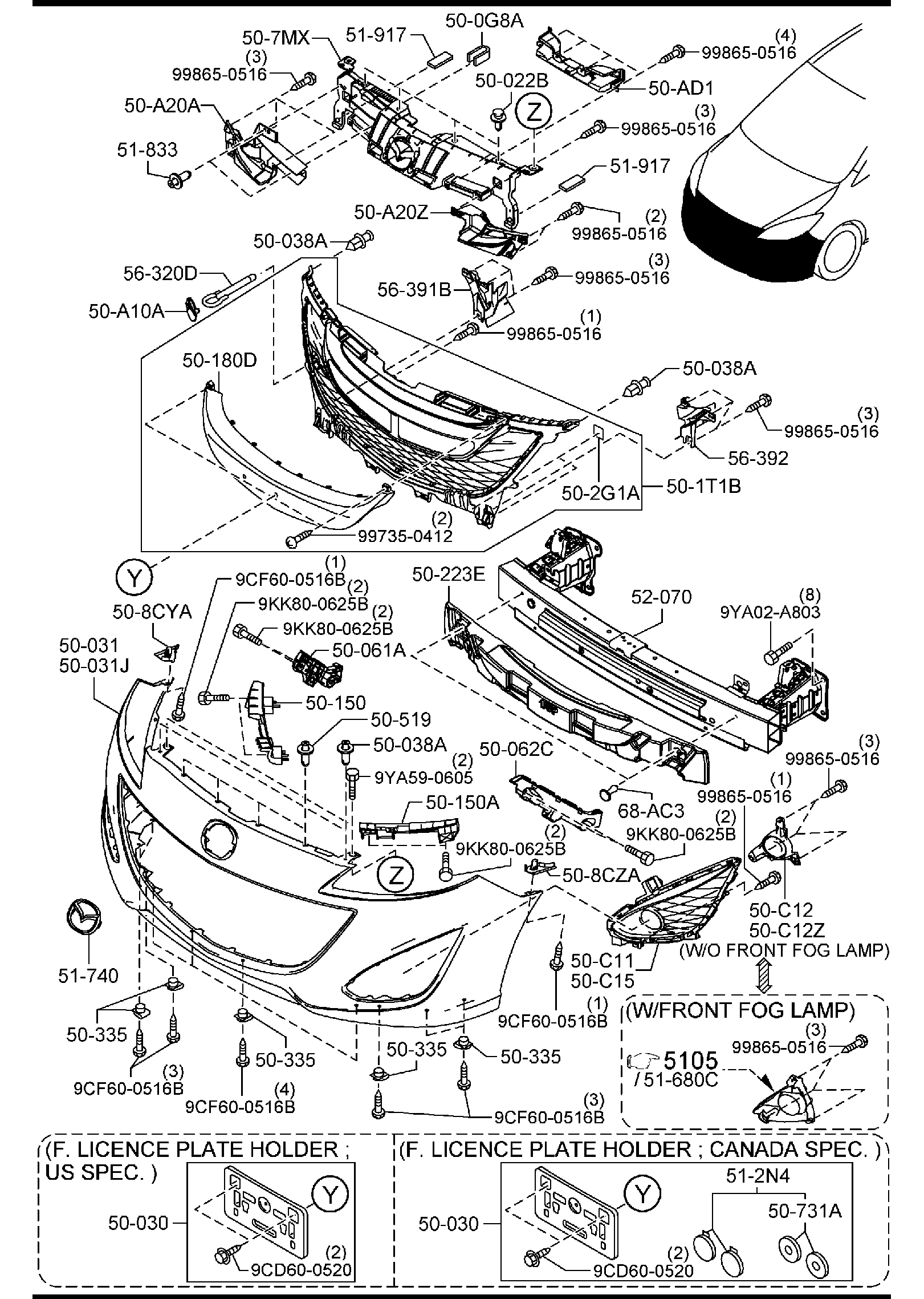 Diagram FRONT BUMPER for your 1990 Mazda MX-5 Miata   